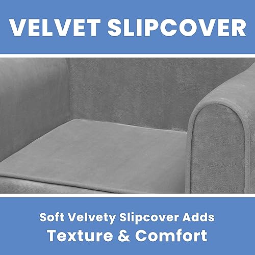 Miniatura 4 de Delta Children Cozee - Silla para niños de 18 meses en adelante, terciopelo de visón gris Terciopelo de visón gris,Azul,Gris