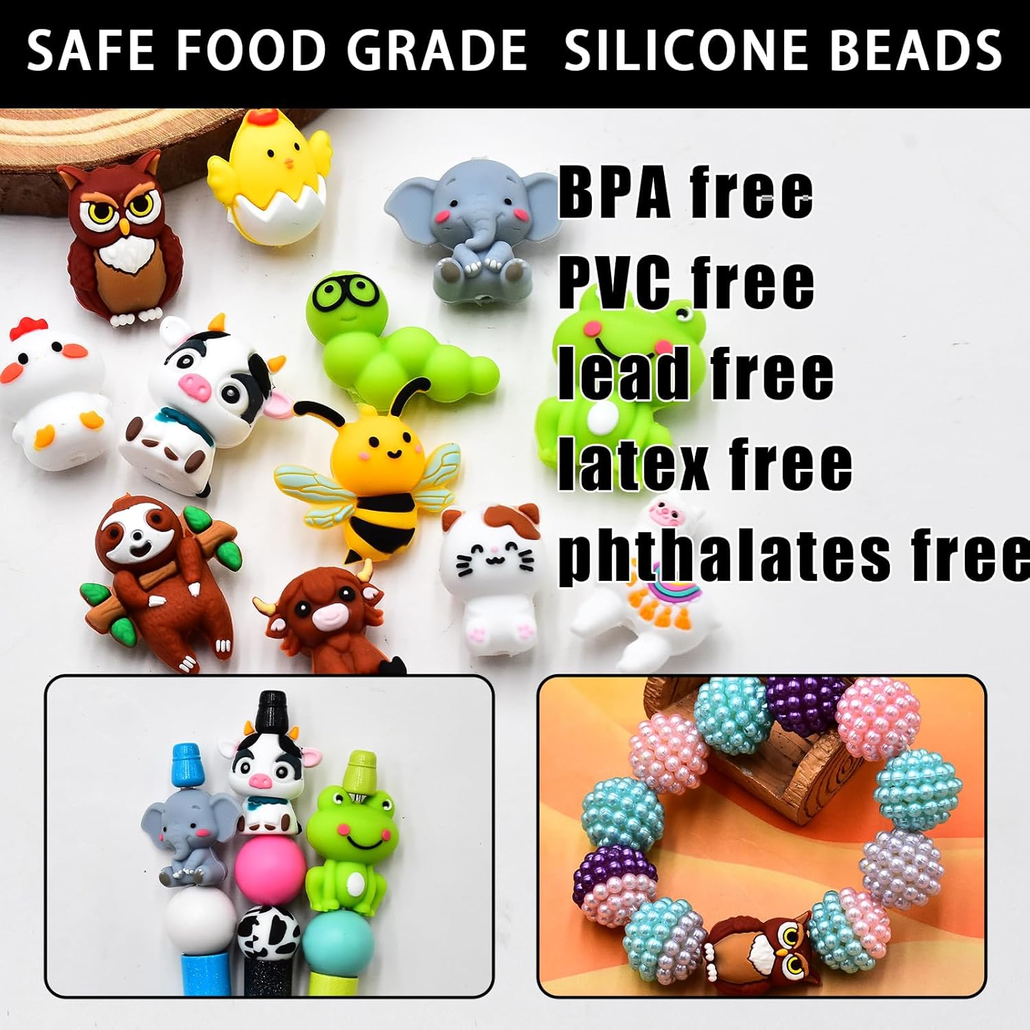 3D Animal Silicone Beads for Keychain Making, 12 PCS Silicone Focal Beads for Pen, Loose Beads for Bracelet Necklace Lanyard Jewelry and Handmade Crafts Making - Image 3
