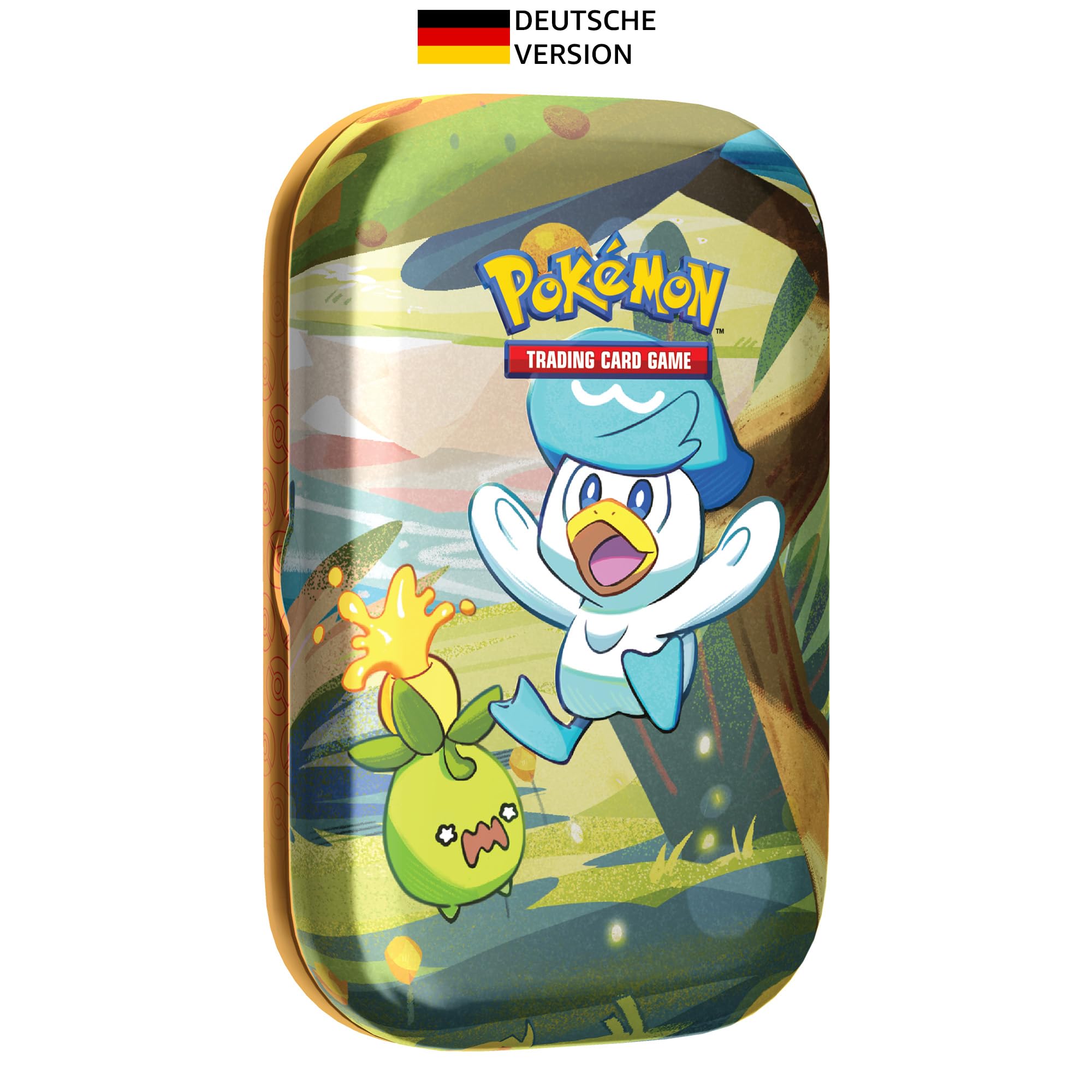 Pokémon - Gra karciana kolekcjonerska: mini pudełka Paldea-przyjaciele – Kwaks (2 boosterpacki, 1 karta obrazkowa i 1 arkusz naklejek) wersja niemiecka