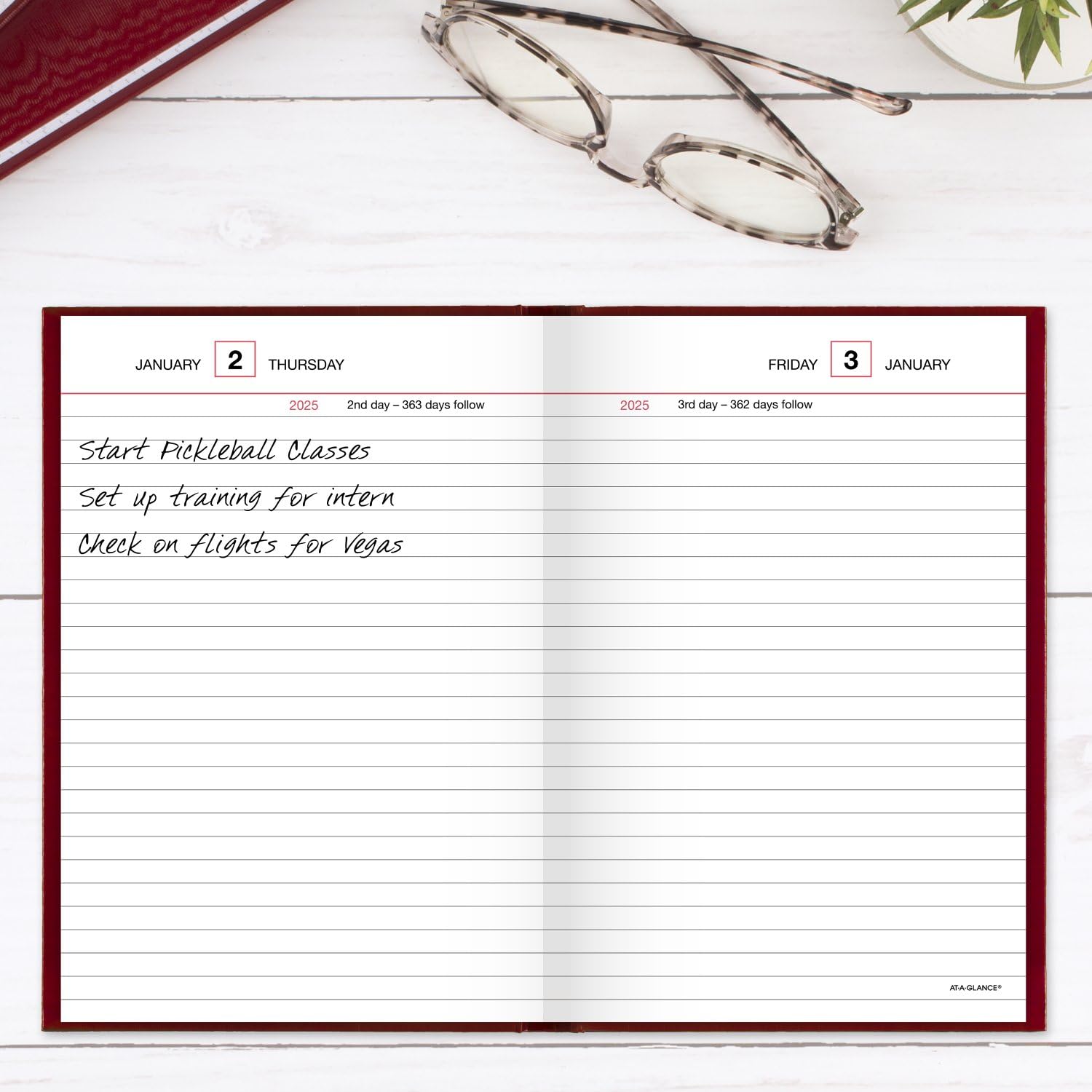 AT-A-GLANCE Agenda 2025, standard, giornaliera, 14 x 20 cm, piccola, copertina rigida, colore rosso (SD3871325)
