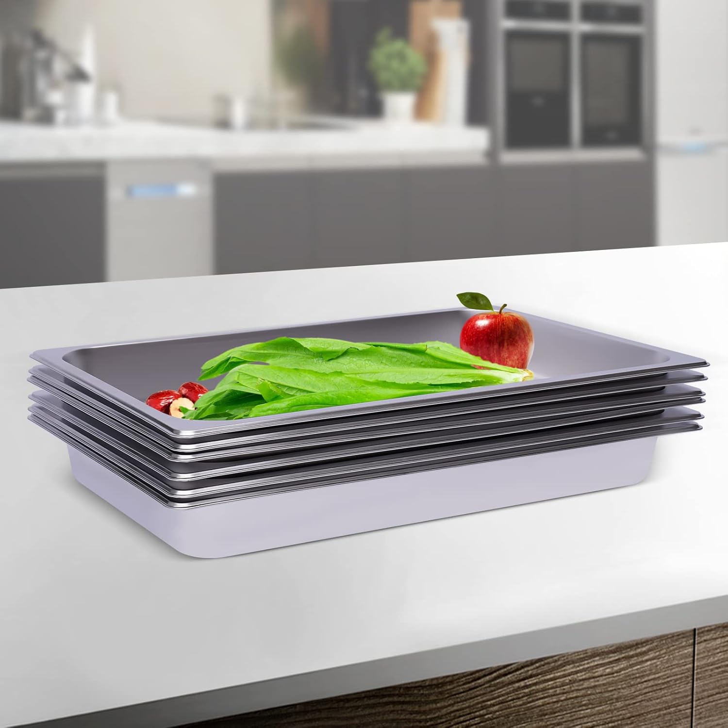 Full Size Steam Table Pans,6-Pack 2.36inch Deep Restaurant Steam Table Pans Commercial,0.7mm/0.03inch Thick Stainless Steel Hotel Steaming Pans 20.87x12.99x2.36inch (2.36inch Deep, Full Size)