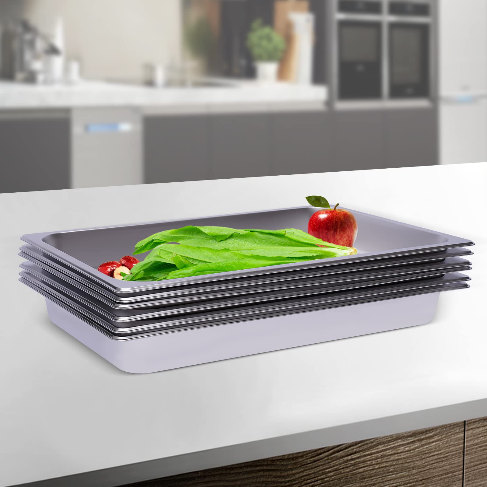 Set di 6 contenitori per gastronorm, 53 x 33 x 6 cm, in acciaio inox 201, per alimenti e torte
