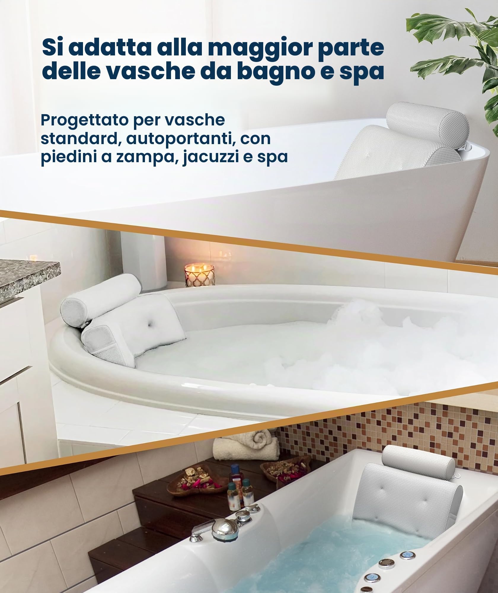 Everlasting Comfort Cuscino vasca da bagno di lusso per testa, collo e schiena – Cuscino antiscivolo con ventose, mesh ad asciugatura rapida e gancio (Bianco)