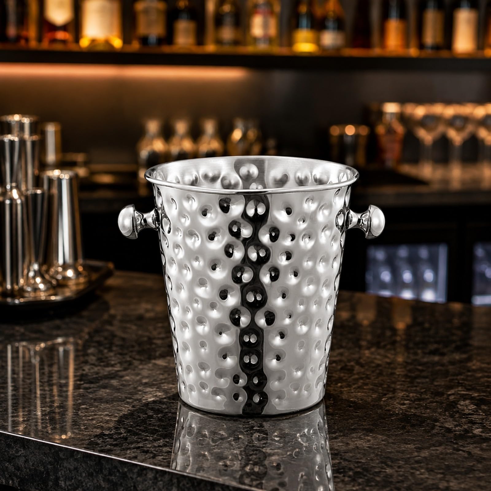 MagiDeal Cubitera Acero Inoxidable Versátil Cubeta Vino Espumoso Martillado Nevera Vino Acero Inoxidable para Organizadores, Barman, Bar, Restaurante, 3L