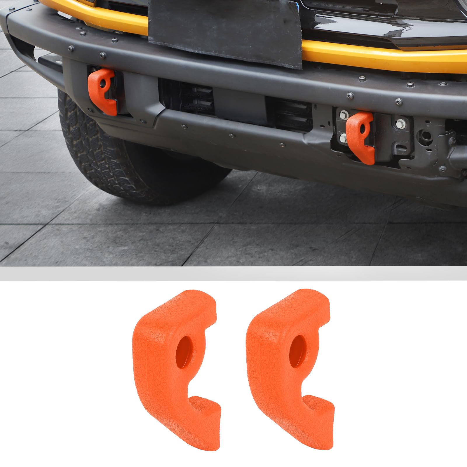 JWWY Bumper Tow Hook Covers Tow Trailer Hitch Receiver Cover Towing Hitch Rubber Sleeve Protector Cover Trim Fit for 2021-2024+ Ford Bronco Exterior Accessories Orange 2PCS (Fixed)