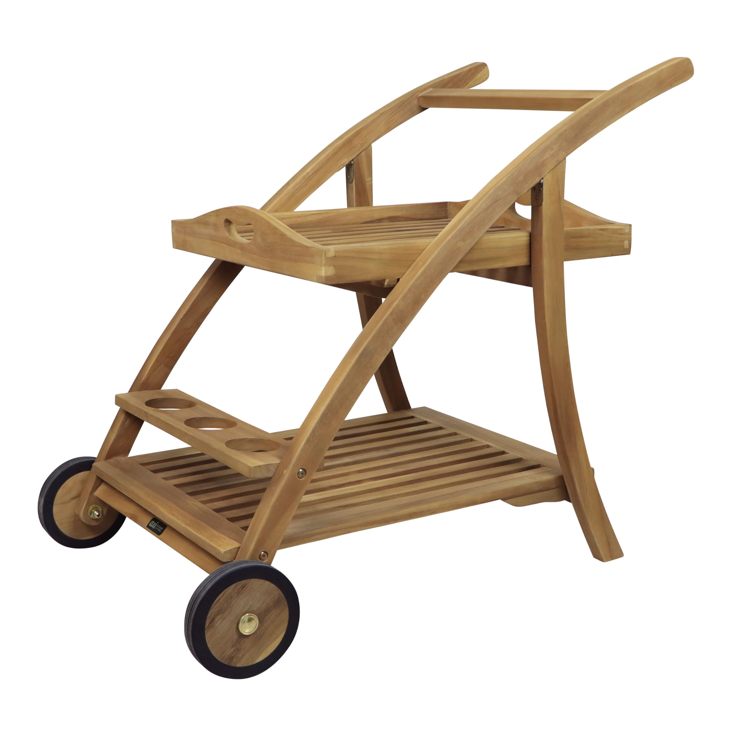 AXI Adi Servierwagen aus Teak Holz mit abnehmbarem Tablett & Flaschenhalter | Küchenwagen mit Rollen für Garten, Balkon, Terrasse | Rollwagen für Outdoor/Küche aus Teakholz | 93 x 62 x 84 cm