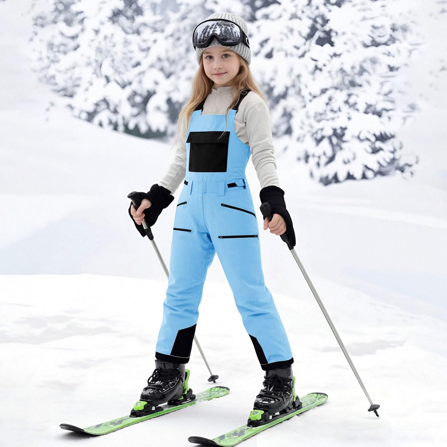 Snow Bibs For KIds Waterproof Insulated Ski Pants Adjustable Strap Snowboard Overalls Lightweight Winter Snowsuit
