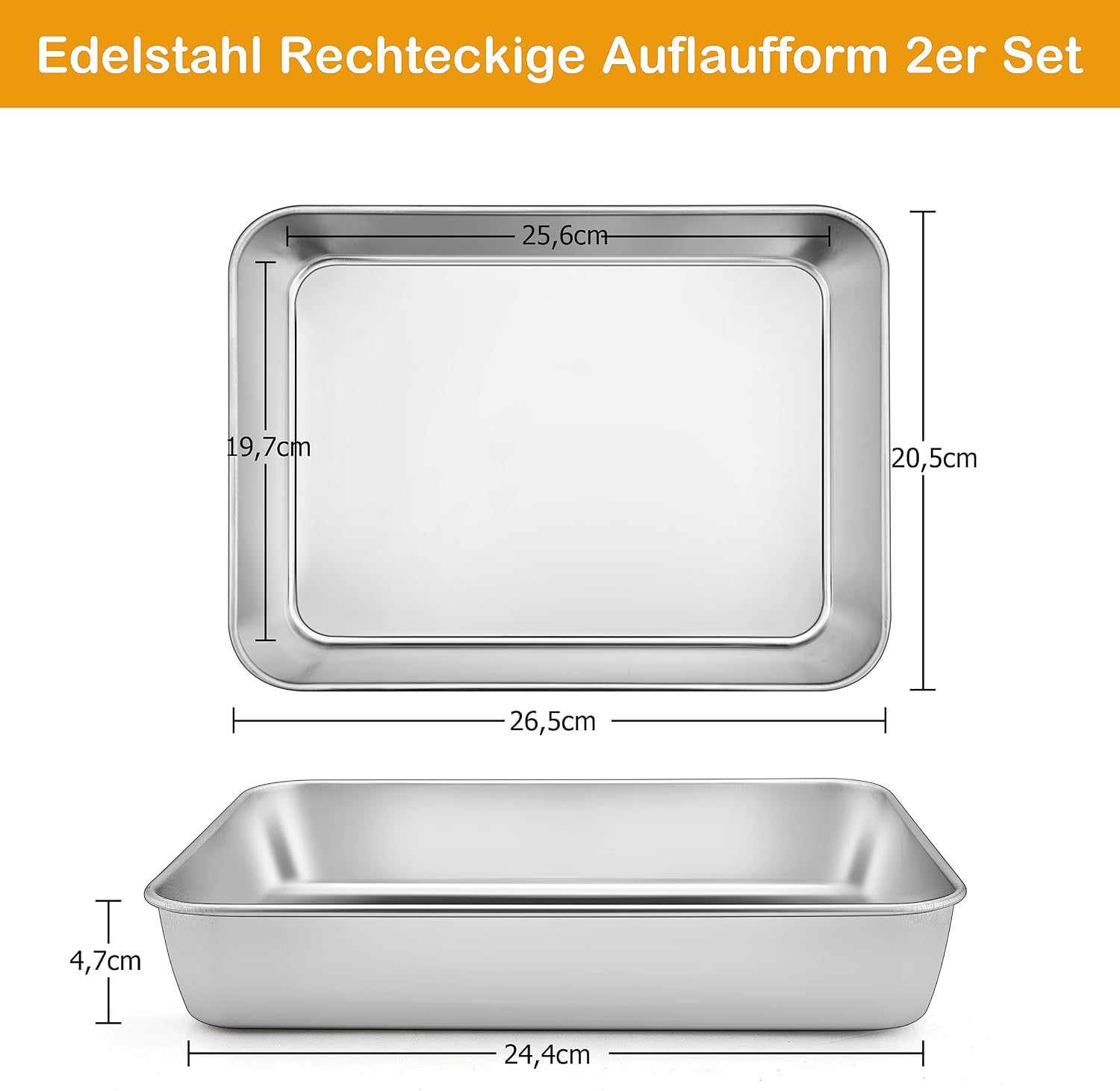 Homikit Baking Tray, Set of 2 Stainless Steel Oven Tray for Baking Roasting Serving, 5 cm Deep Rectangular Baking Mould Cake Tray, Smooth Surface & Dishwasher Safe, 26.5 x 20 x 4.8 cm image 2