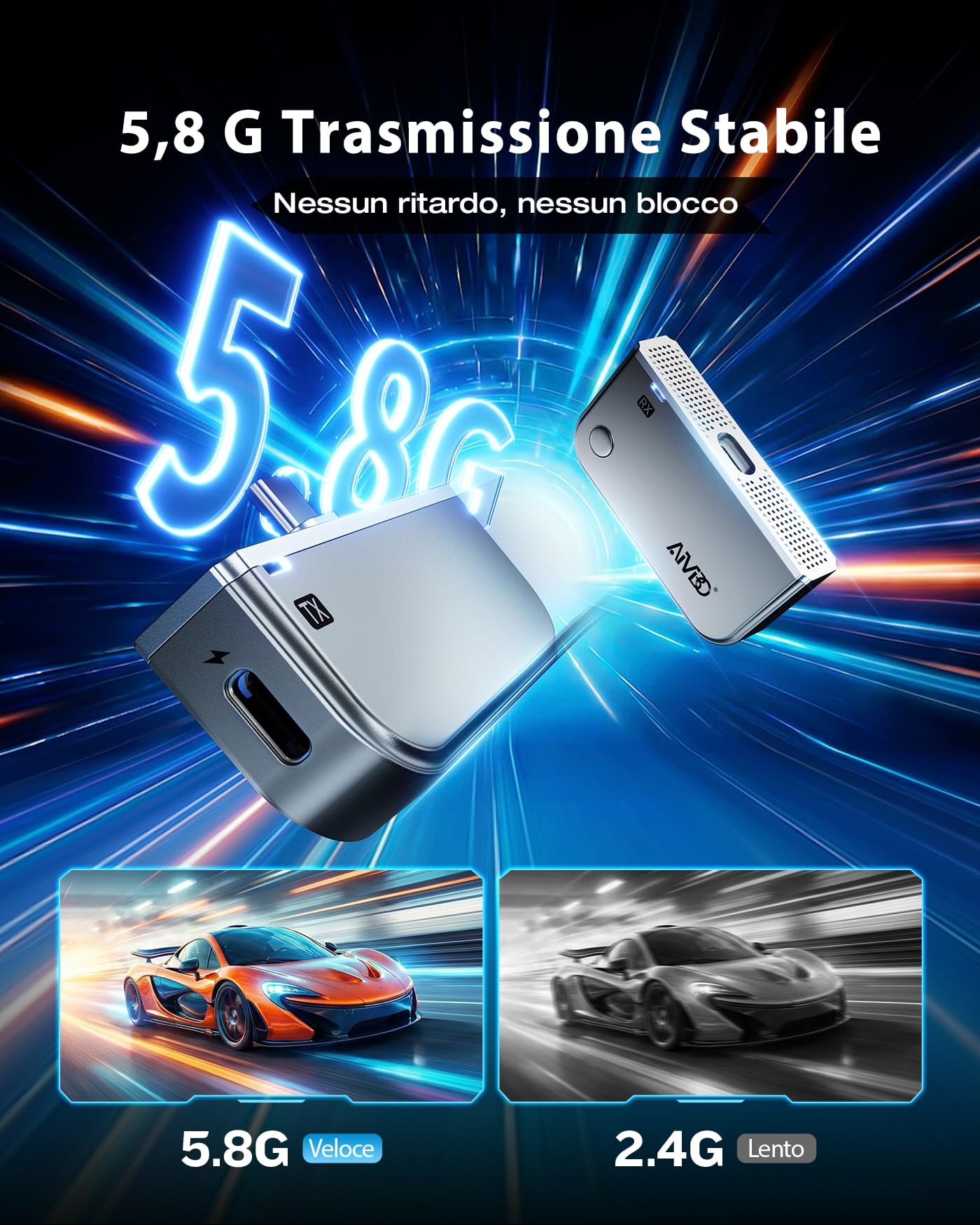 Trasmettitore e ricevitore HDMI wireless USB C 2026, Entrée 4K vers sortie 1080p@60Hz, 50m, 5,8 GHz per lo streaming di video e audio da telefono/tablet/laptop/PC/TV box a monitor/proiettore/TV