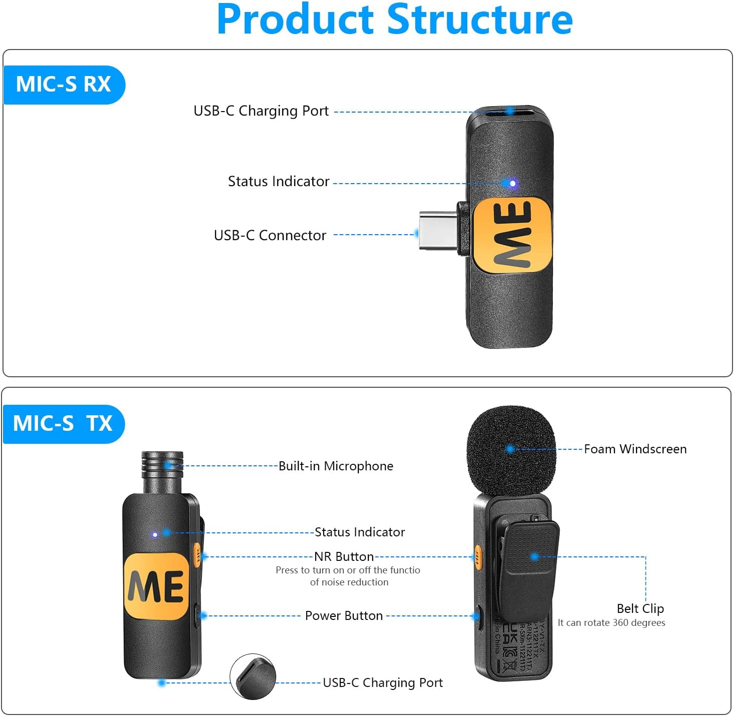 Wireless Lavalier Microphone for Android Phone Plug Play USB-C Microphones Mini Noise Cancellation Cordless Clip on Lapel Mic for Video Recording Interview Vlogging YouTube Live Streaming ME MIC-S20