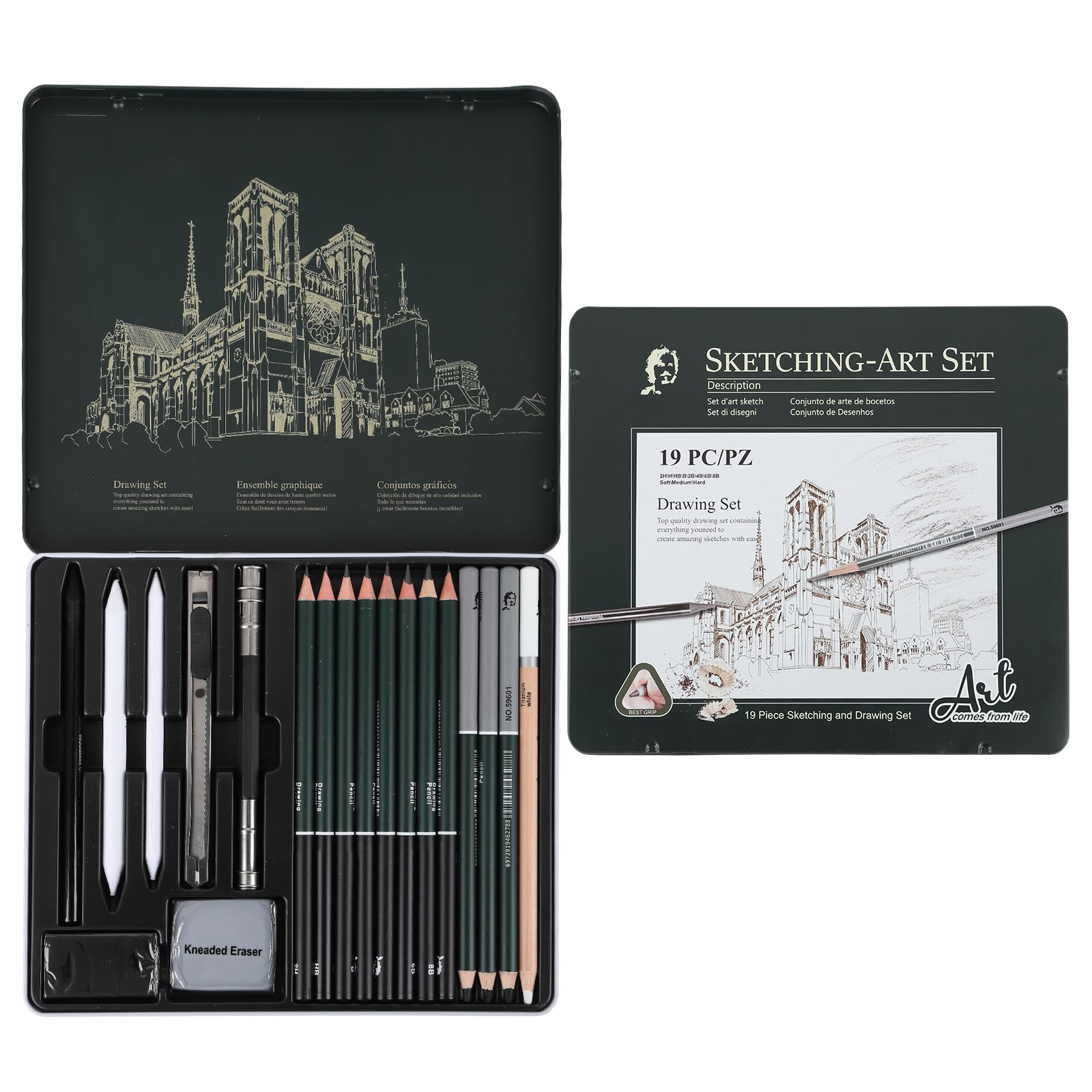 CXGFVRE 19 Piece Set Drawing and Sketch Pencils Kit, Charcoal drawing pencils Set, Black & White Charcoal Pencils for Drawing, Sketching, Shading,