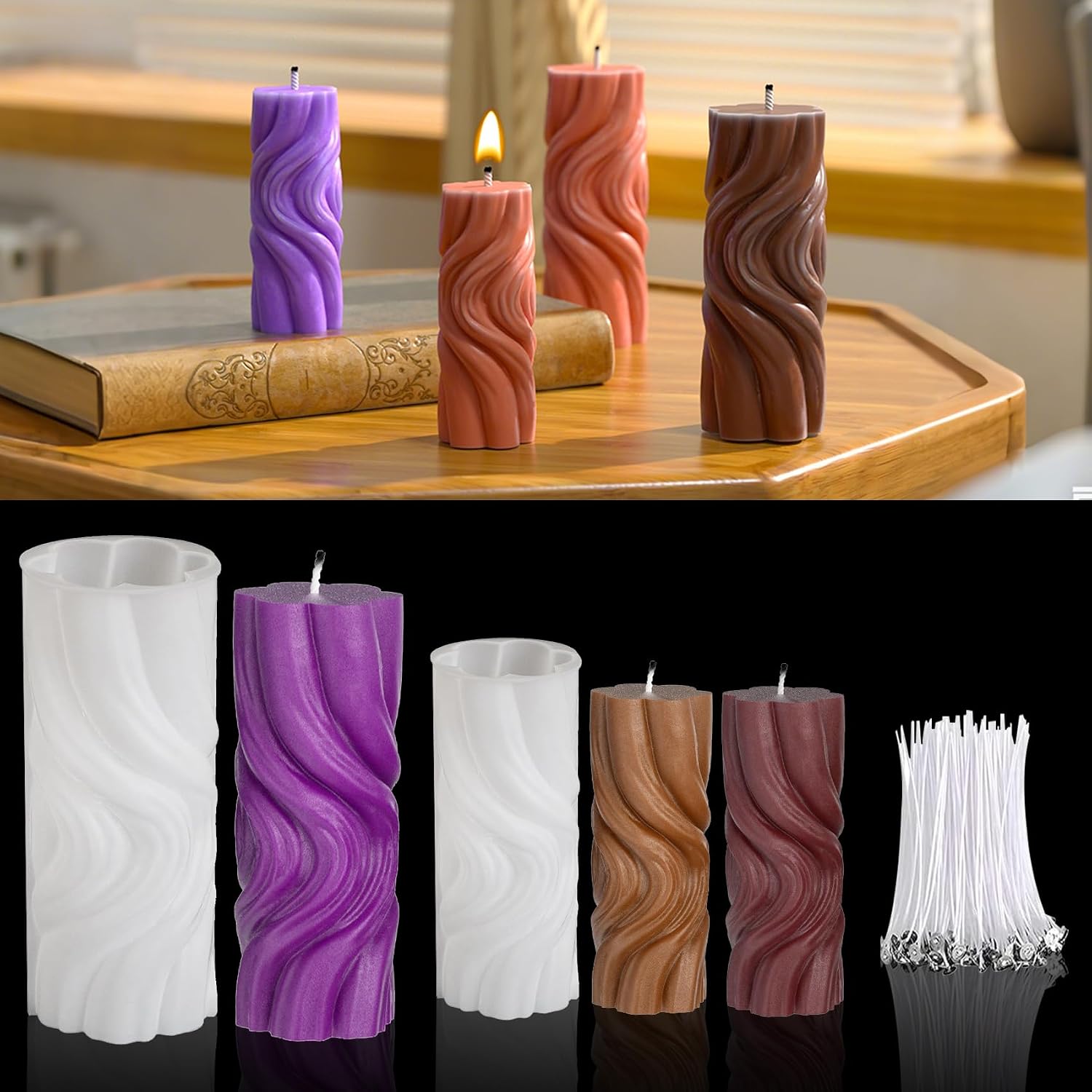 MGLIFEUL 6 pcs Upgrade Large Halloween Pumpkin Maple Leaf Candle Silicone Candle Mold with Wax Core, Halloween Fall Pumpkin Candle Resin Soap Molds Silicone Suitable for Businesses or households