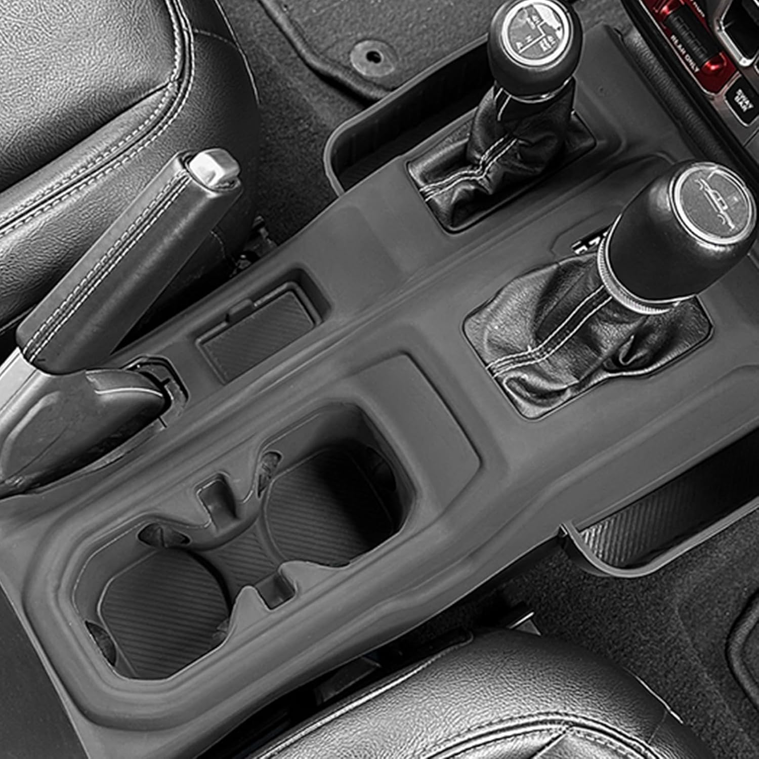 Silicone Compatible with Jeep Wrangler JL JLU Center Console Organizer, Gear Shift Panel Trim Cover for Jeep Gladiator JT Car Cup Holder Coasters, 2-in-1 Gear Shift Side Storage.(Black)