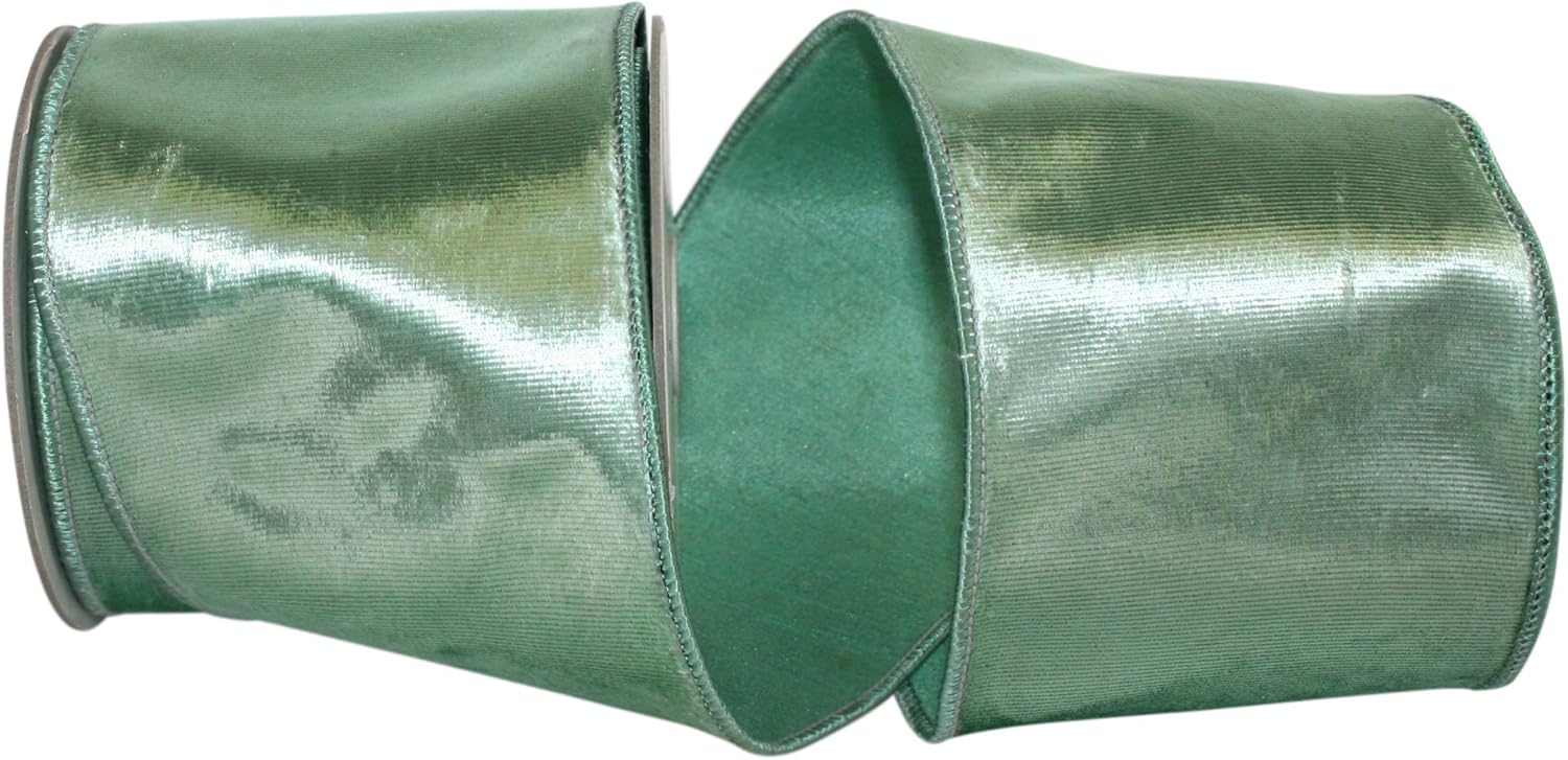 Reliant Ribbon Designer Plush Velvet Elite Wired Edge Ribbon, 4 Inch X 5 Yards, Celadon