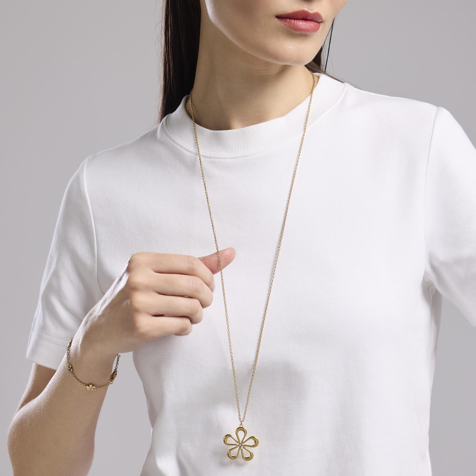 KIDULT - Collana Donna - Collana In Acciaio Dorato Con Fiore - 851029