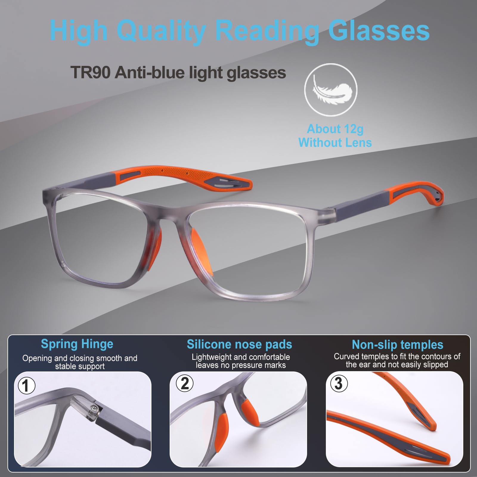 BLOEXCLU Gafas de lectura para hombre, estilo deportivo, bloqueo de luz azul, con bisagra de resorte, 6 unidades