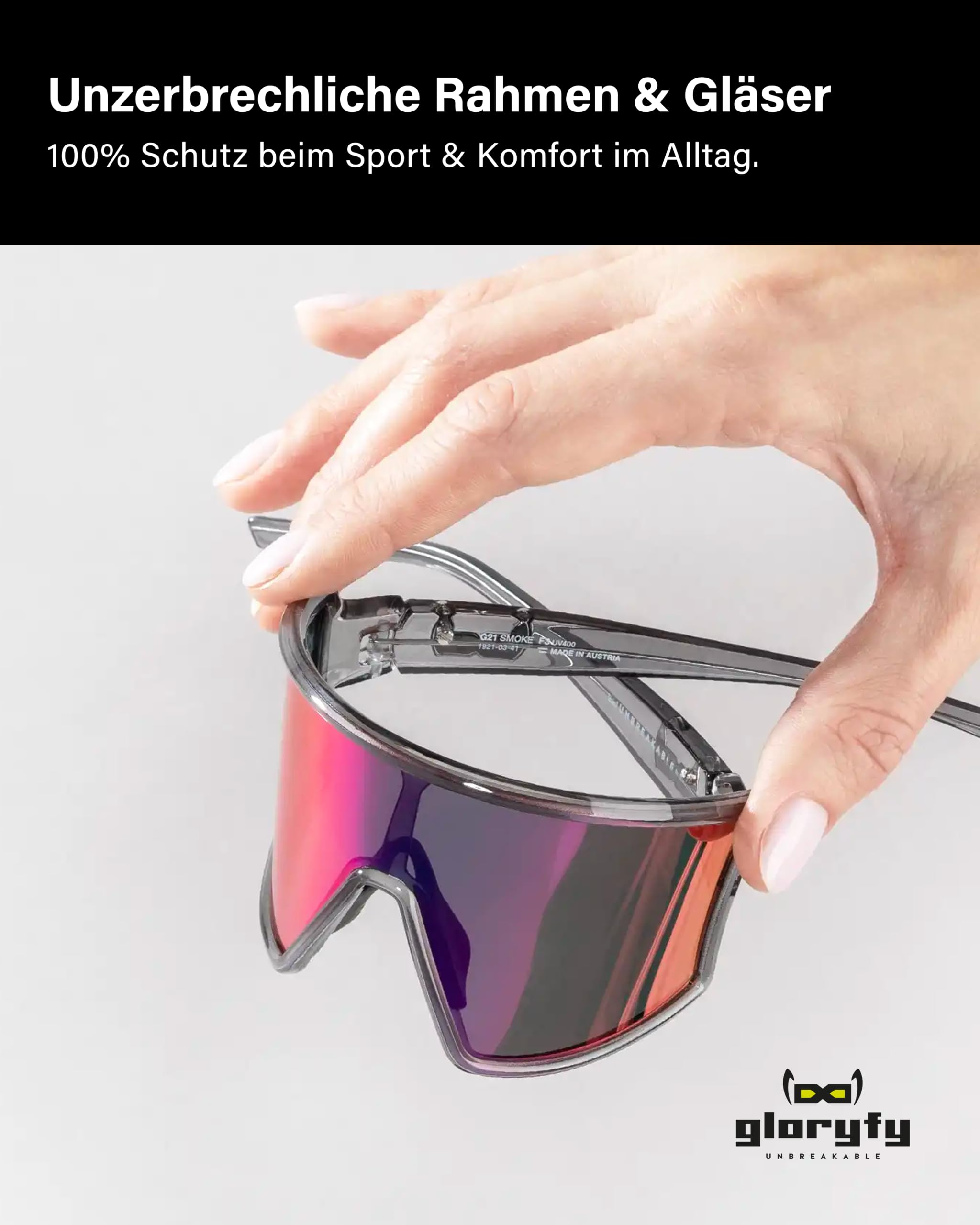 Gloryfy Unbreakable | G42 clear matt | unzerbrechlich, extrem robust, Sonnenbrille, Sportbrille, federleicht, kontrastreich, anpassbare Bügel, UV400-Schutz, Unisex, Made in Austria