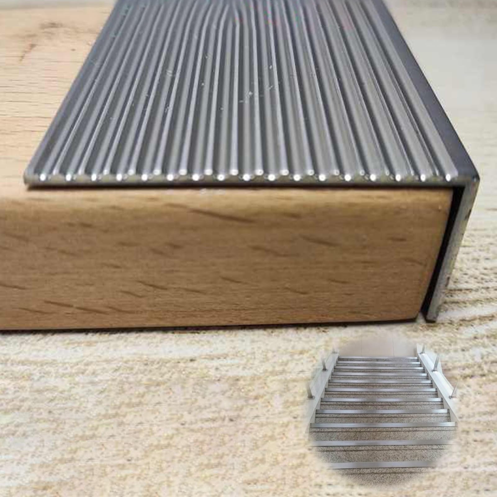 Genérico Perfiles de Acero Inoxidable para escaleras - Protector de Borde Recortable, Perfil de peldaño de 3 mm de Grosor para una transición Segura al Suelo, 127 cm (50") de Largo, 4 x 4 cm (1,6" x
