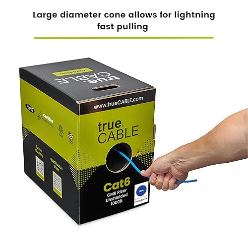 Miniatura 4 de trueCABLE Cat6 cable riser (CMR), 1000pies, 4pares de cobre puro sólido de 23AWG, 550MHz, certificación ETL, par trenzado sin blindaje (UTP), cable