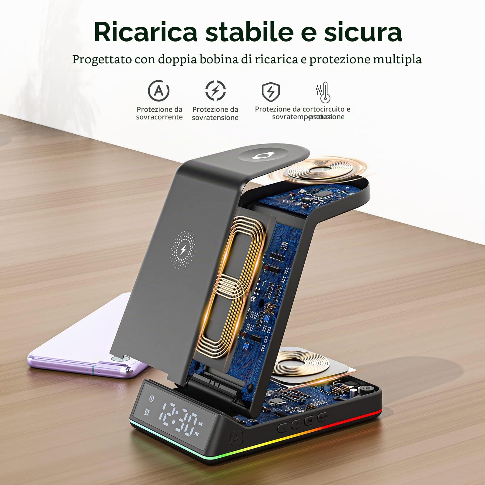 EVARY Caricatore Wireless 18W Rapida Wireless per Samsung S24 S23 S22 Ultra S21 S20 Galaxy Buds+ Pro,Wireless Charger für Galaxy Watch 5/5 Pro/4/3/Active 2/1