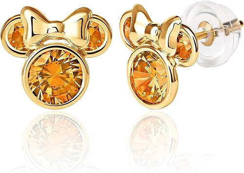 Miniatura 3 de Disney Aretes de piedra natal de Minnie Mouse para mujer, aretes de oro de 10 quilates de Disney - Joyas de Disney para mujer