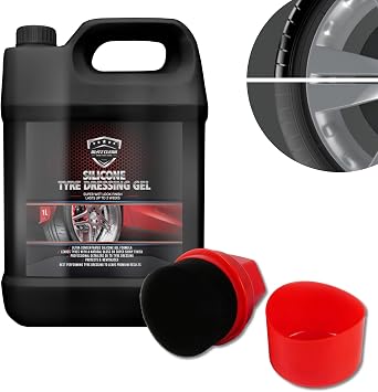 1000ml Silicone Tyre Shine & Trim Dressing Gel Kit, Tyre Black With Applicator & Integrated Pot, Super Gloss Tyre Dressing Formula, Lasts up to 3 weeks, Ultra Wet Look Finish 1 Litre Kit