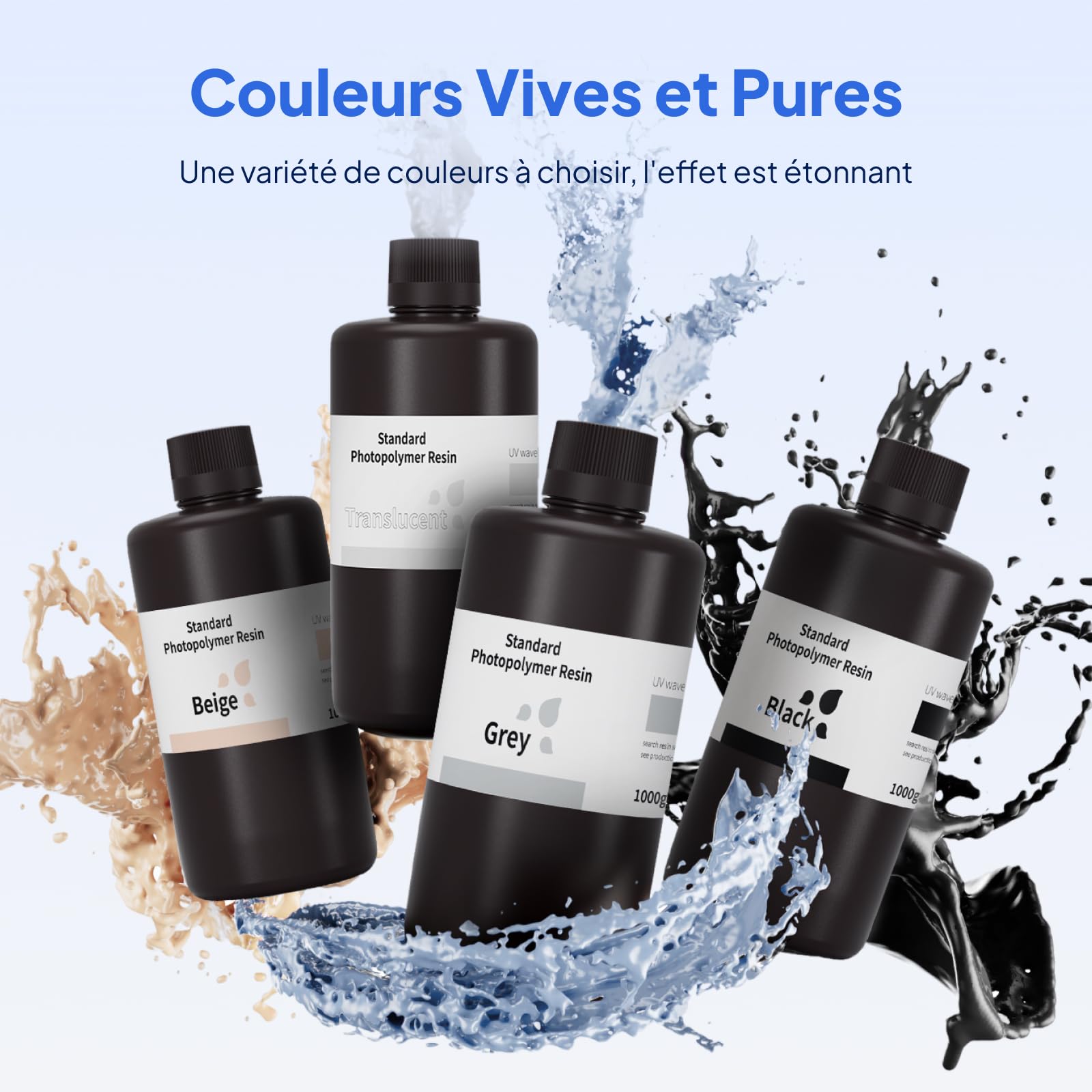 ELEGOO Améliorée Resine Standard 2.0 1000g Gris, Résine à Base de Plante pour Imprimante 3D 405nm Durcissement UV Rapid Resin pour LCD Impression 3d Printer