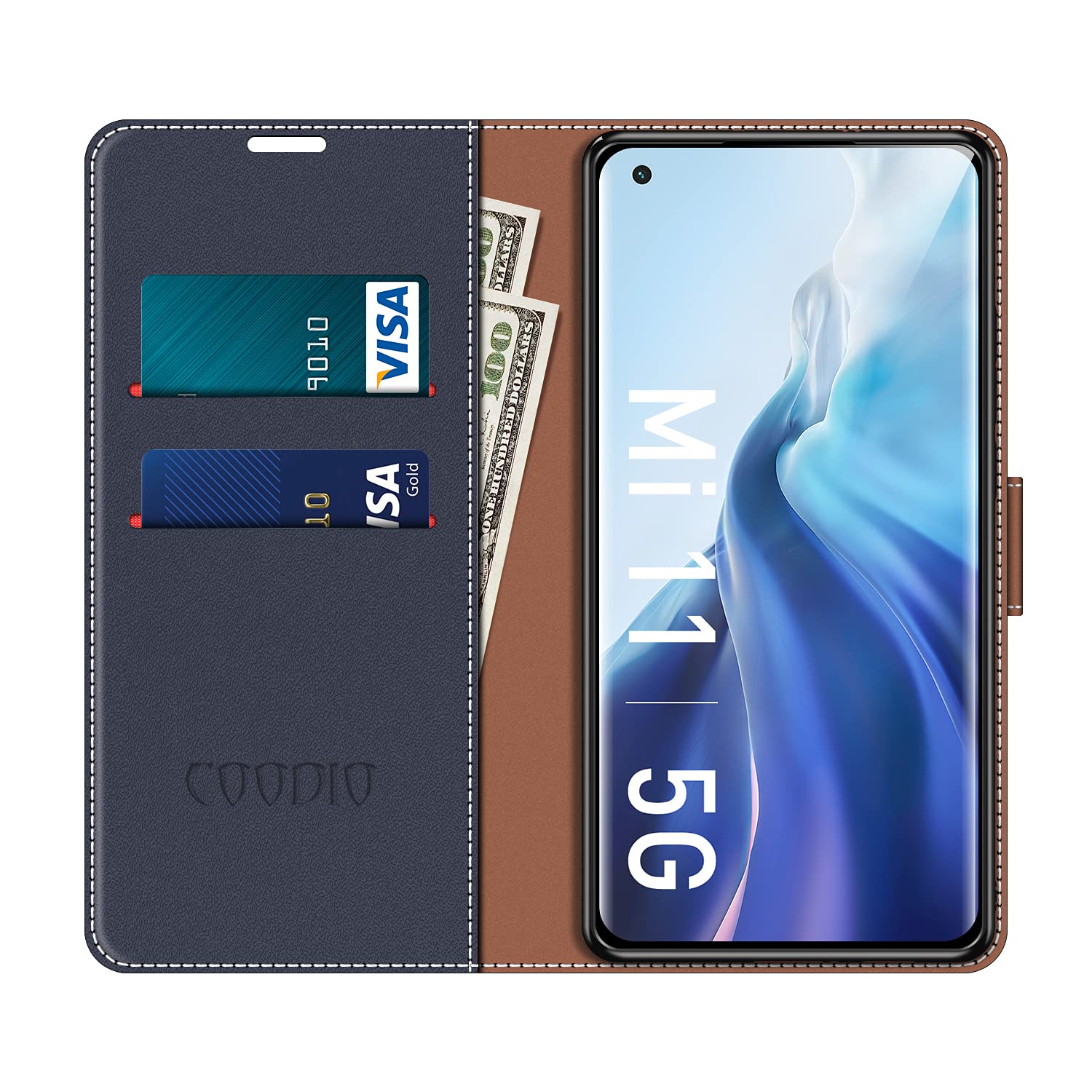 COODIO Leder-Schutzhülle Für Xiaomi Redmi Note 11 Pro 5G – Mit Standfunktion & Kartenfächern, Dunkelblau/rot
