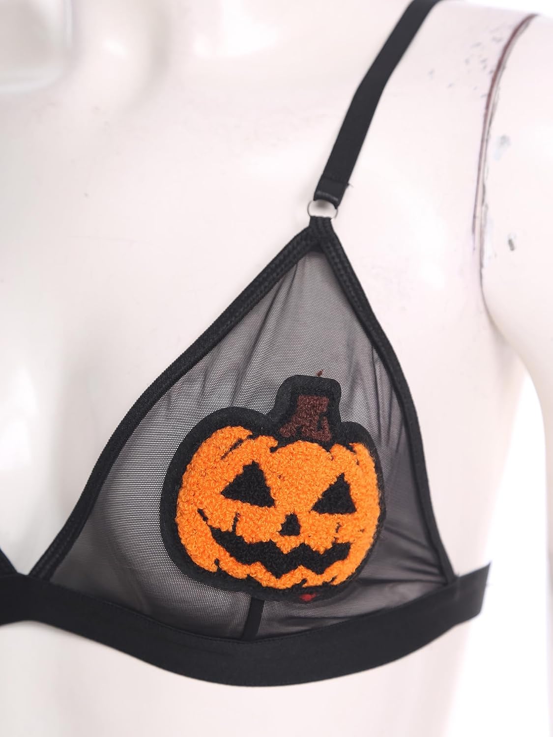 Agoky Adult Womens Sexy 2 Pcs Spooky Pumpkin Print Lingerie Set Sheer Mesh Bikini Swimsuit Halloween Suit