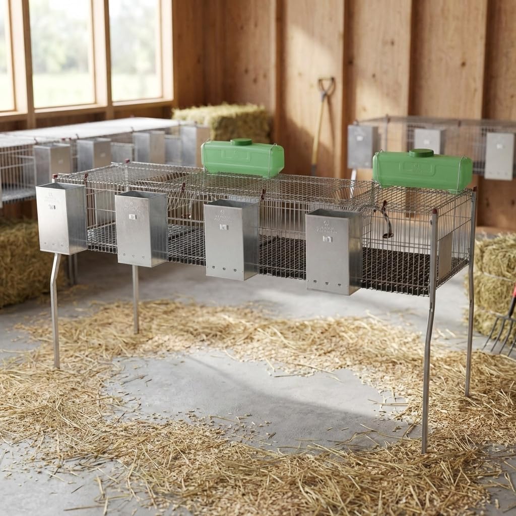 Suinga Gabbia XL per conigli con 4 scomparti e pavimento in plastica, 200 x 62 x 99 cm