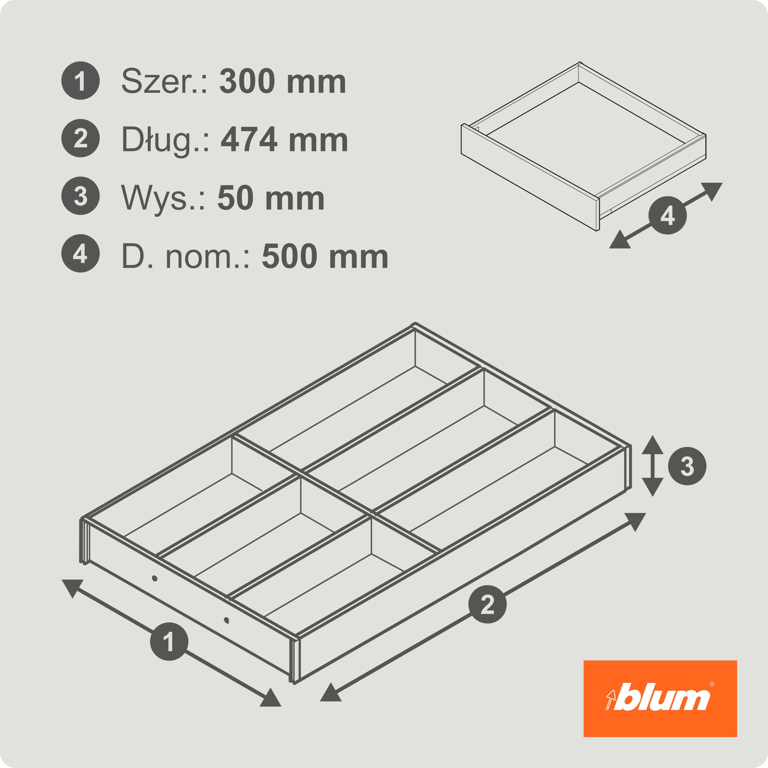 blum AMBIA-LINE wkład na sztućce | premium organizer szuflady do nowoczesnych kuchni i mebli | porządkuje sztućce | z nóżkami antypoślizgowymi | 47 × 30 × 5 cm | Dąb Bardolino