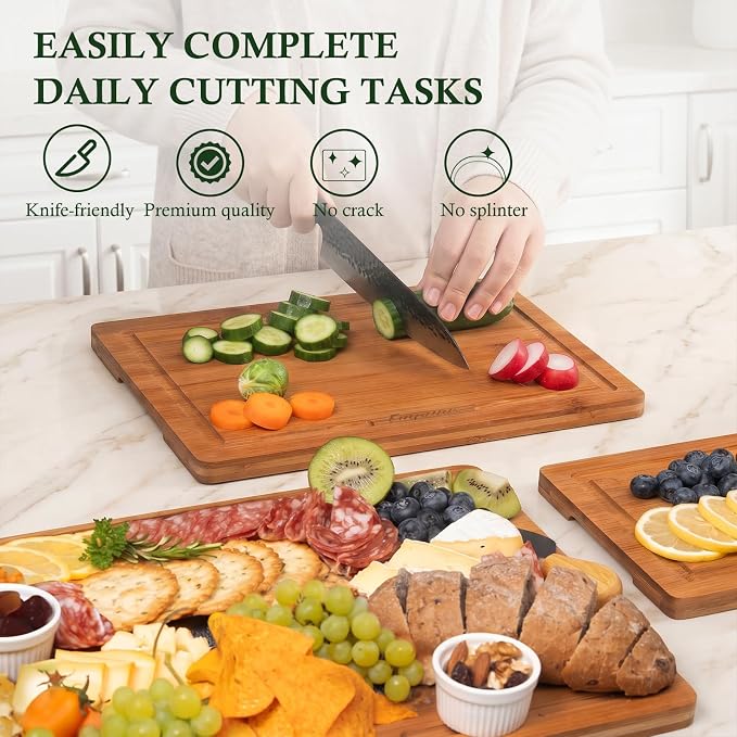 Set de 3 tablas de cortar bambú con ranura para jugos miniatura 6