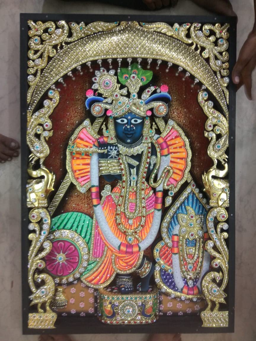 Banke Bihari L Tanjore Painting With Frame (13inc x 11inc x2inc.)