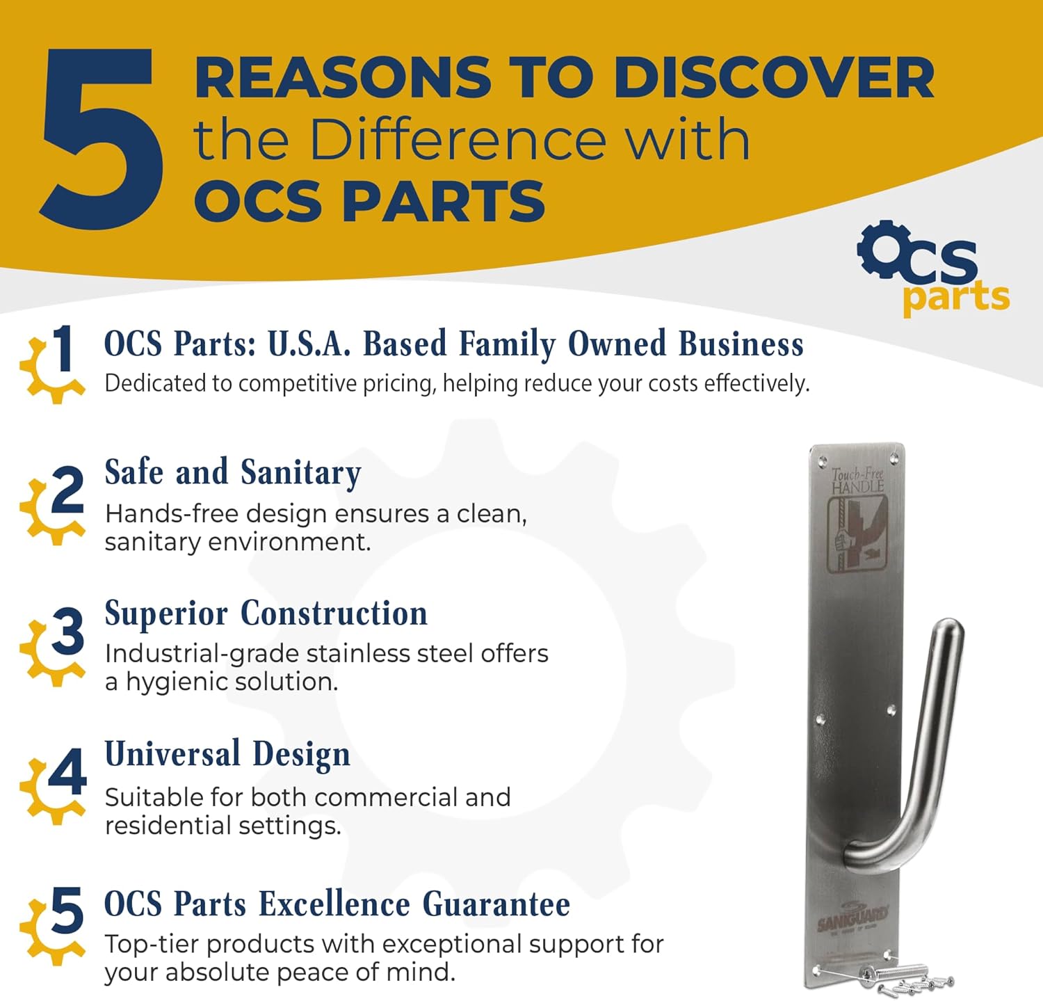 OCS Parts Touchless Door Handle | Commercial Touch-Free Stainless Steel Door Pull | 4" x 16" | Mounting Hardware Included