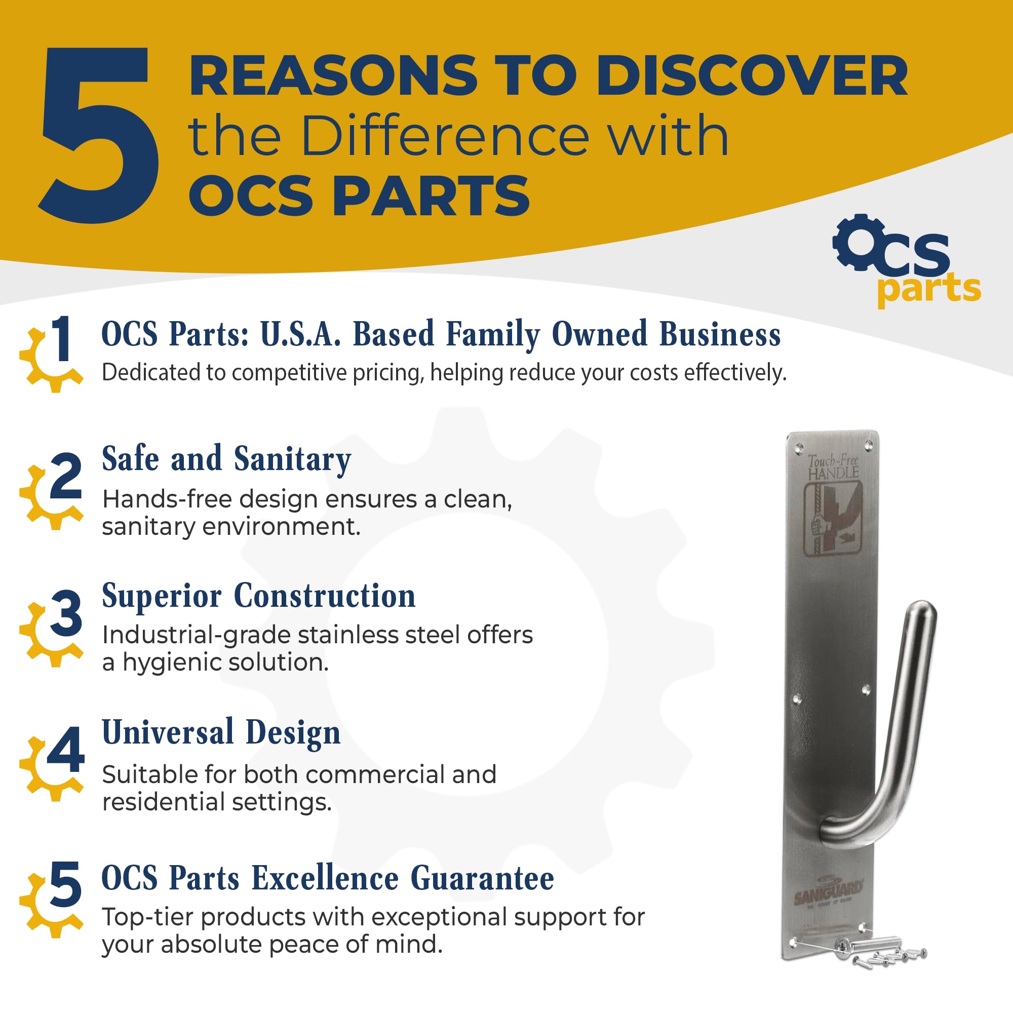 OCS Parts Touchless Door Handle | Commercial Touch-Free Stainless Steel Door Pull | 4
