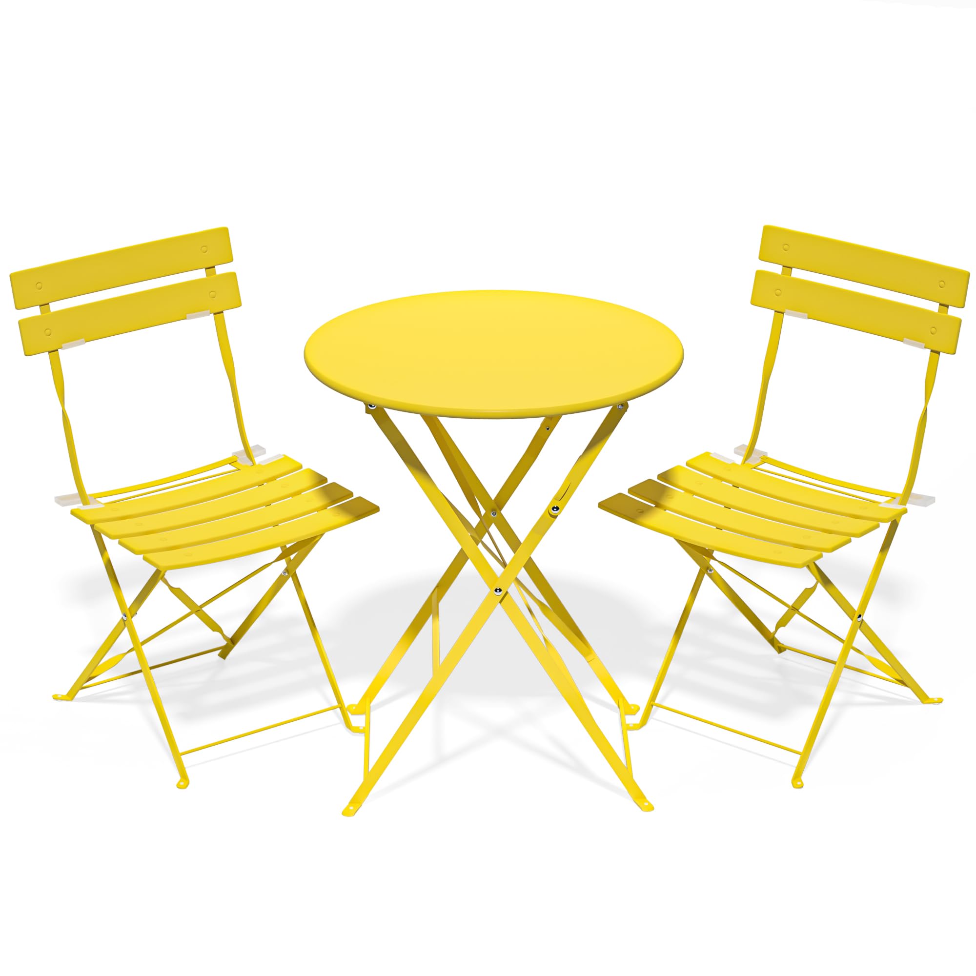 Petit balcon optimisé avec ce salon de jardin pliable jaune vif