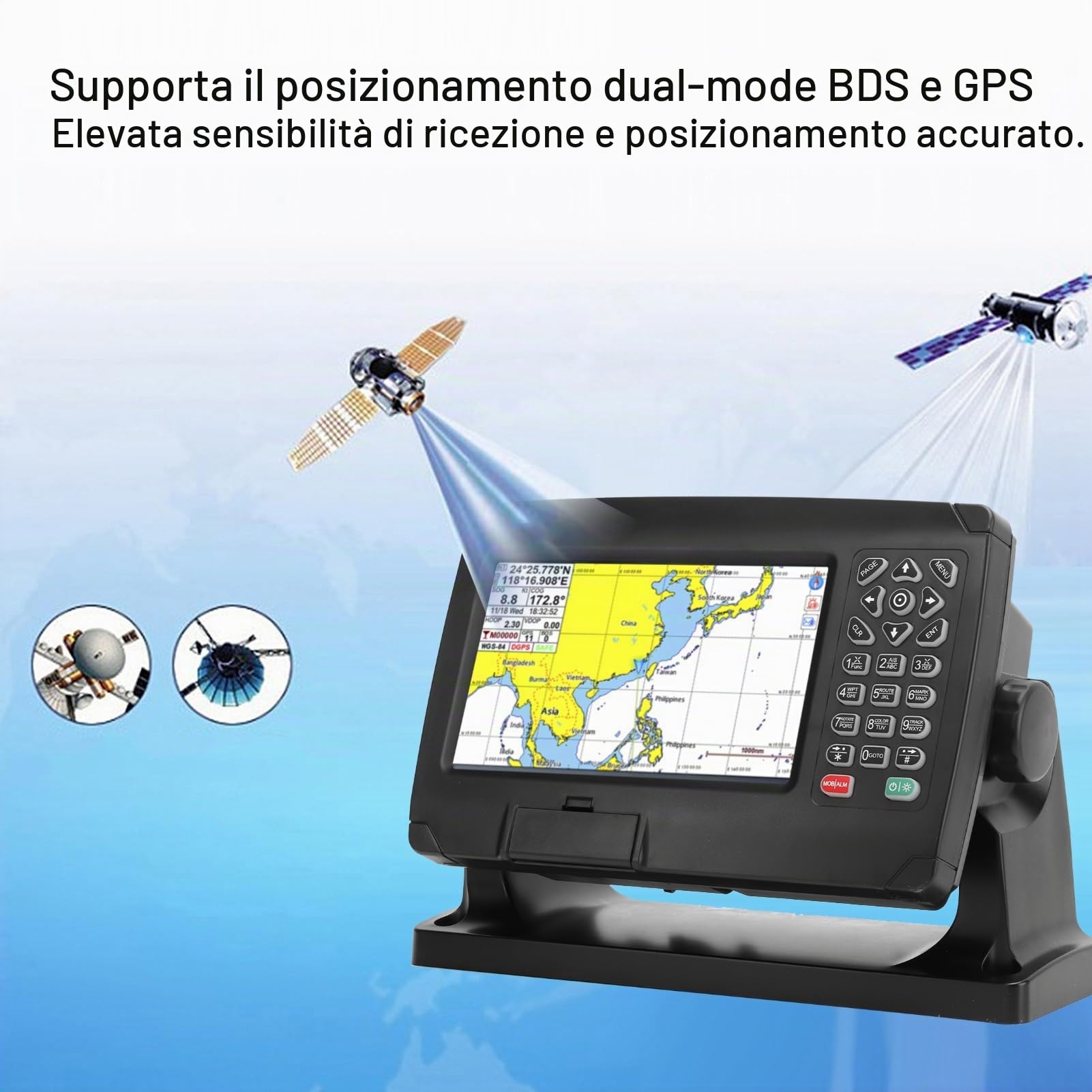 Plotter Cartografico GPS Navigatore GPS Marino Plotter di Navigazione per Barche 7 Pollici TFT LCD a Colori GNSS Posizionamento a Doppia modalità a Doppia Mappa IPX6 con