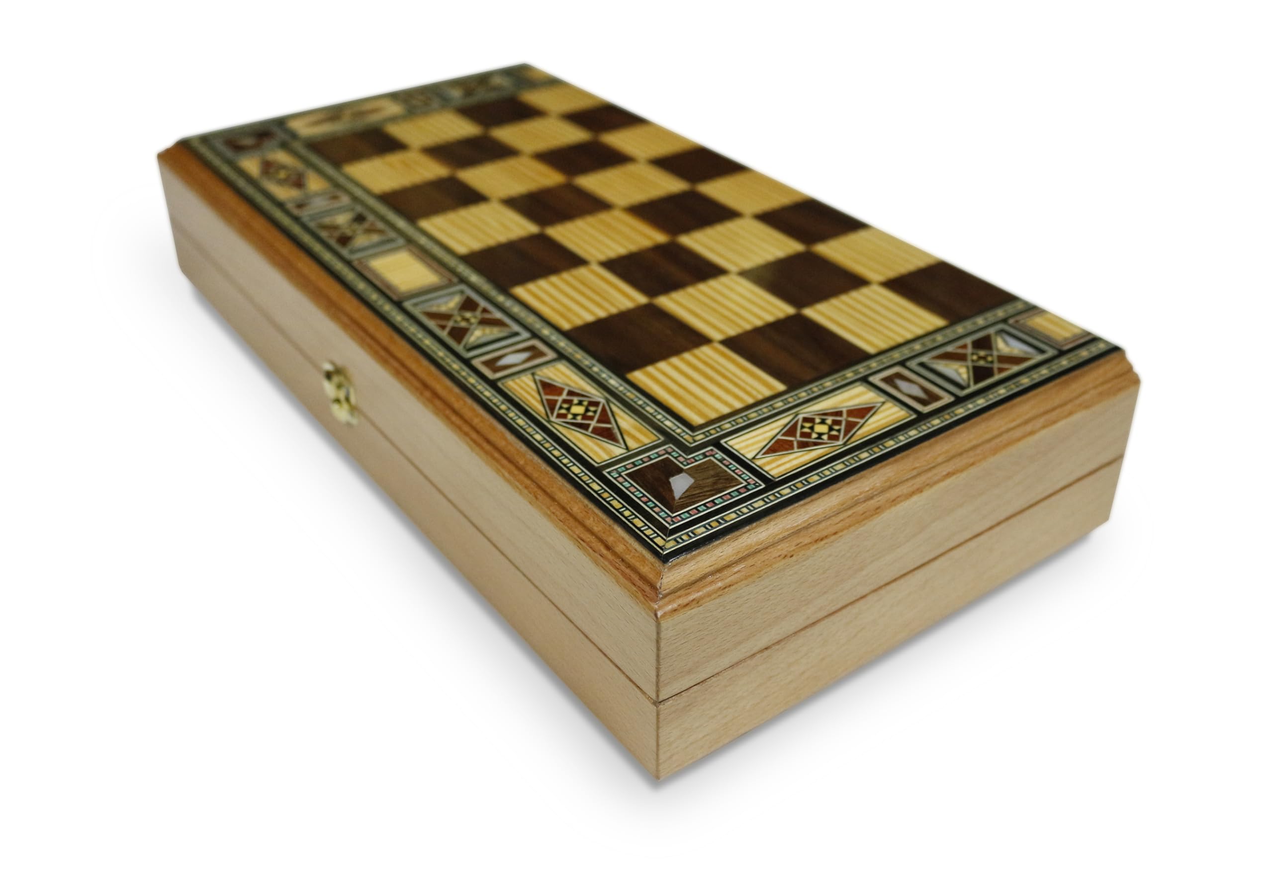 Novità 40 x 40 cm Backgammon Tavla/Gioco di scacchi/Dame Board BE 414 SF con 30 pietre backgammon in legno e scacchi in legno KH 75