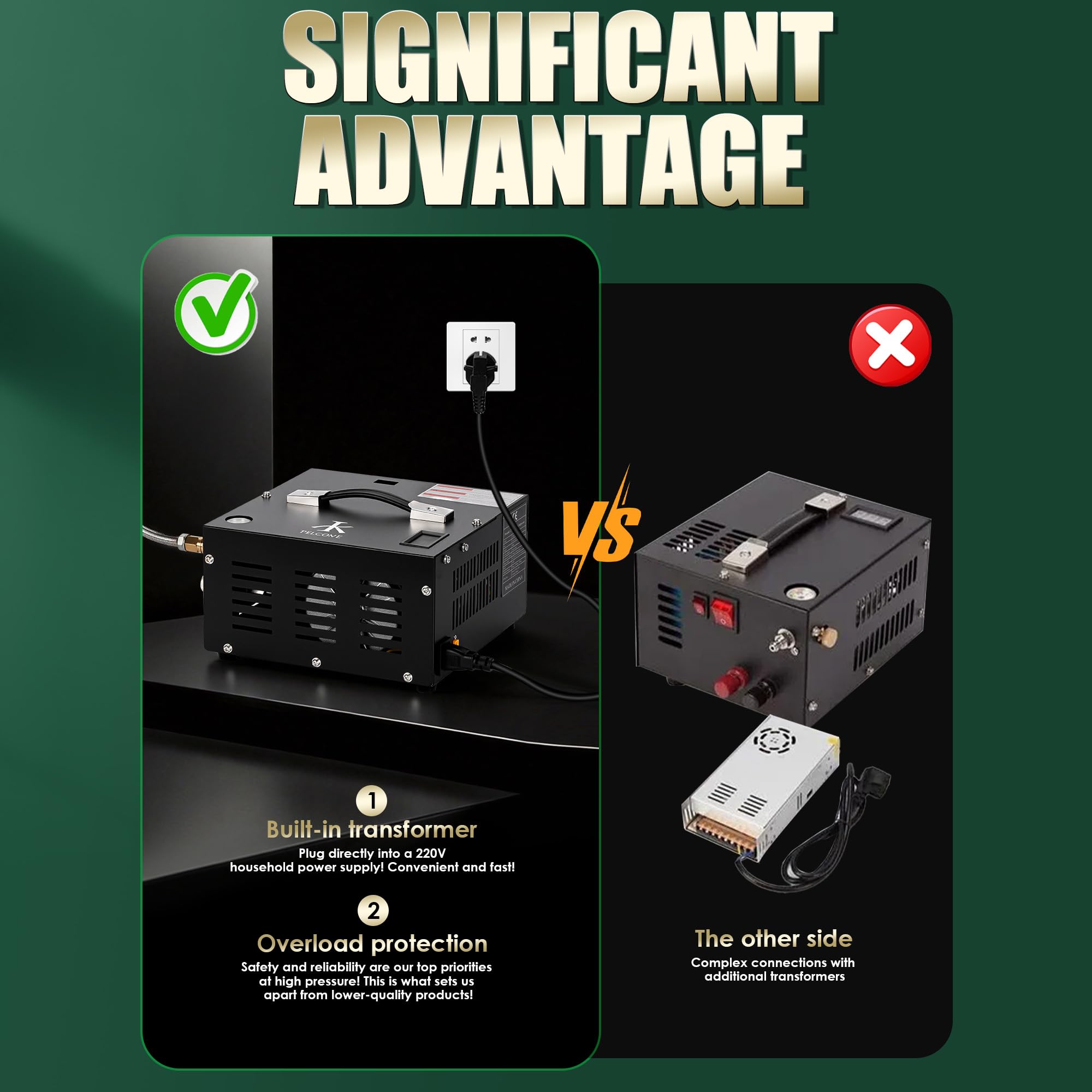 TUXING Compresseur d'air PCP 4500Psi, Compresseur d'air ajustable haute pression alimenté par voiture 12V DC ou maison 220V AC avec adaptateur (inclus), Pompe pour Scuba Tank