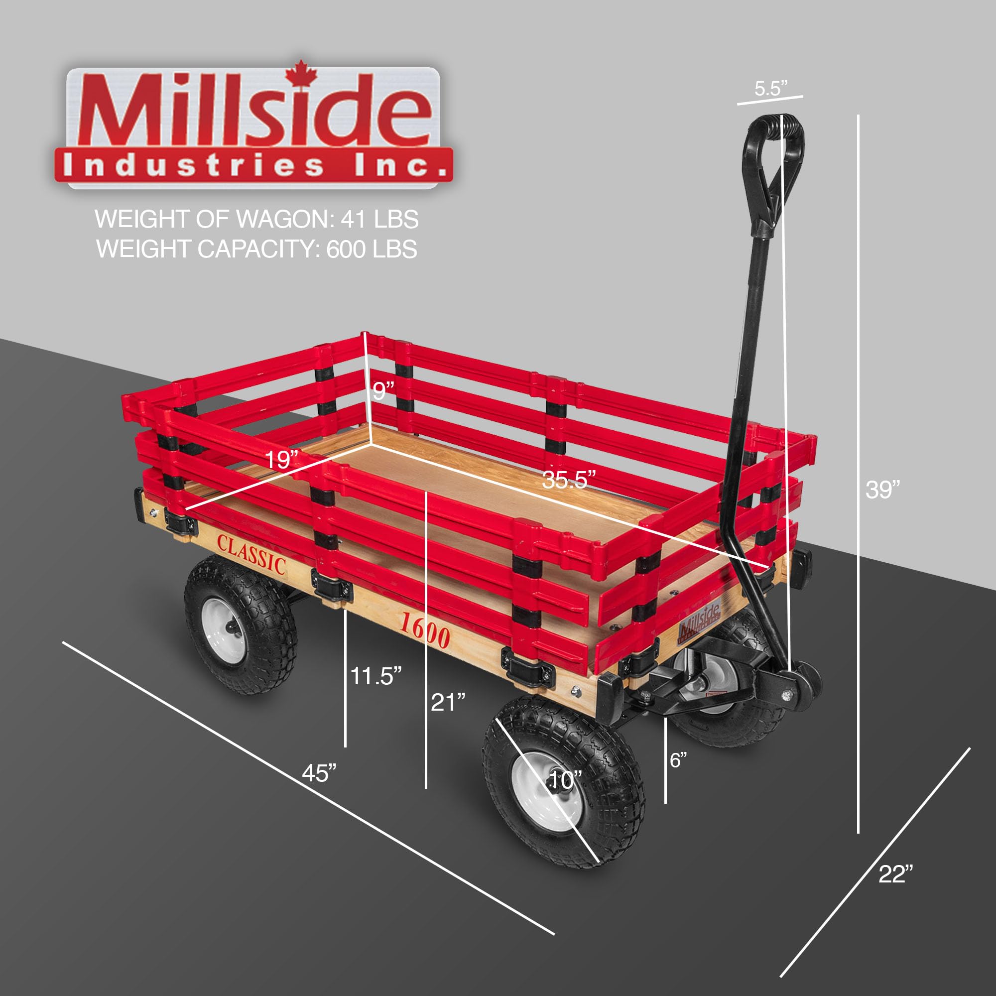 Millside Industries Classic Wood Wagon with Red Removable Poly Racks