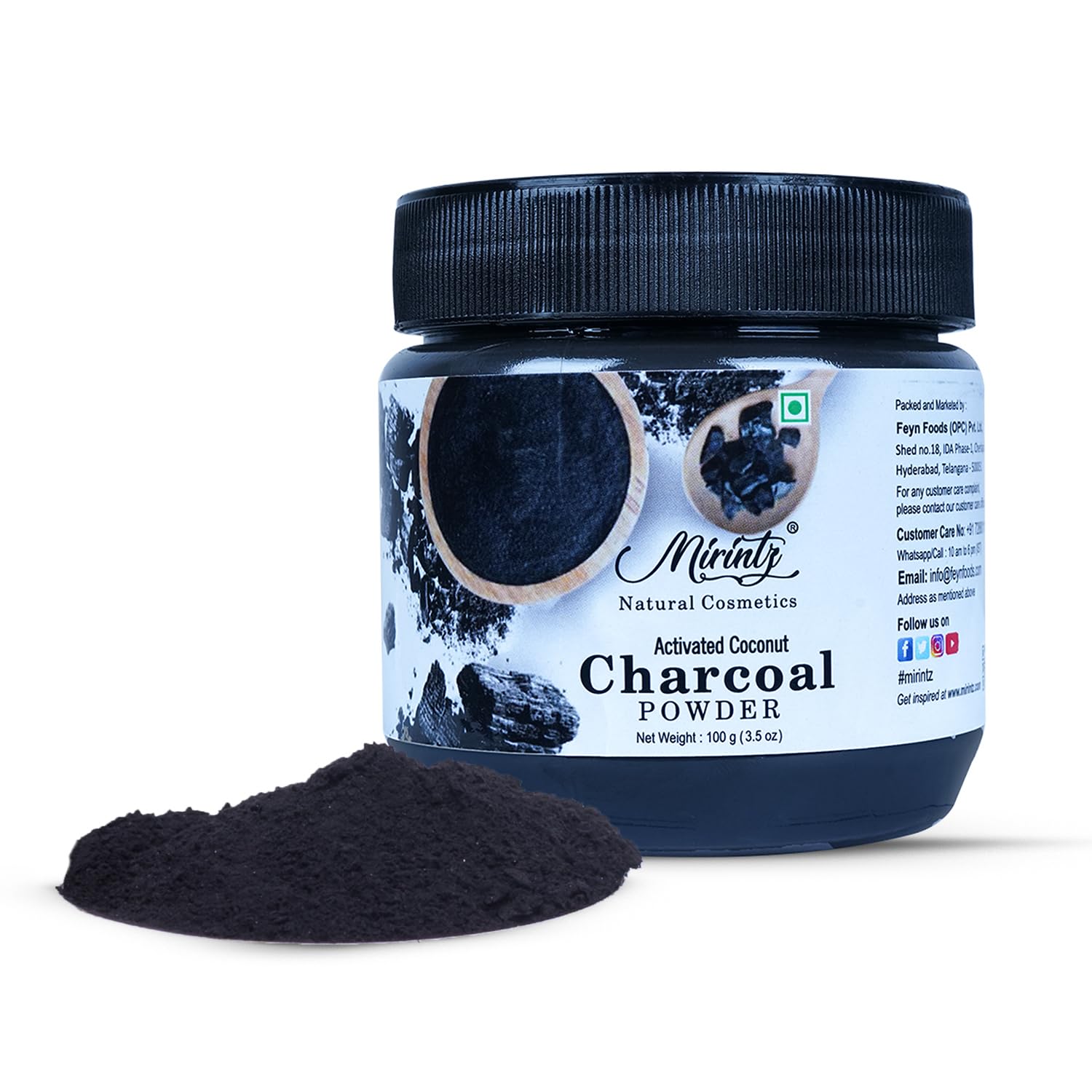 Mirintz 100% Natural Activated Charcoal Powder | (100 gms) Charcoal Powder for Beauty & Cosmetics | Used in Skin Care, Body Scrub, Facial Cleanser & Face Wash | Ayurvedic Support for Teeth & Soap