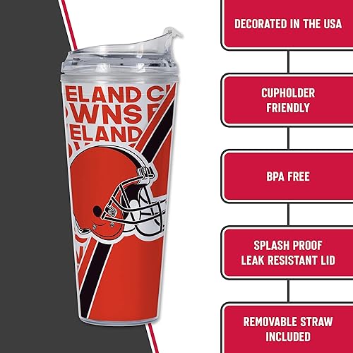 Miniatura 160 de Rico Industries NFL Football - Vaso de acrílico de 24 onzas con tapa con bisagras, vaso de doble pared con licencia oficial para fanáticos de la NFL