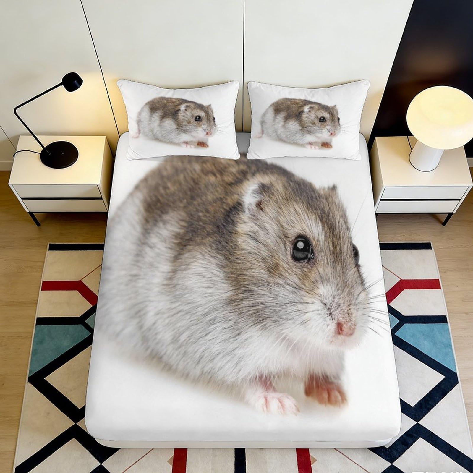Pnayamiorkfel Style-4 3D Printed Cute Hamster Fitted Sheet Microfiber Soft Animal Pattern Bed Cover For Bedroom Dorm Easy Care Anti-Slip 90X200x25cm