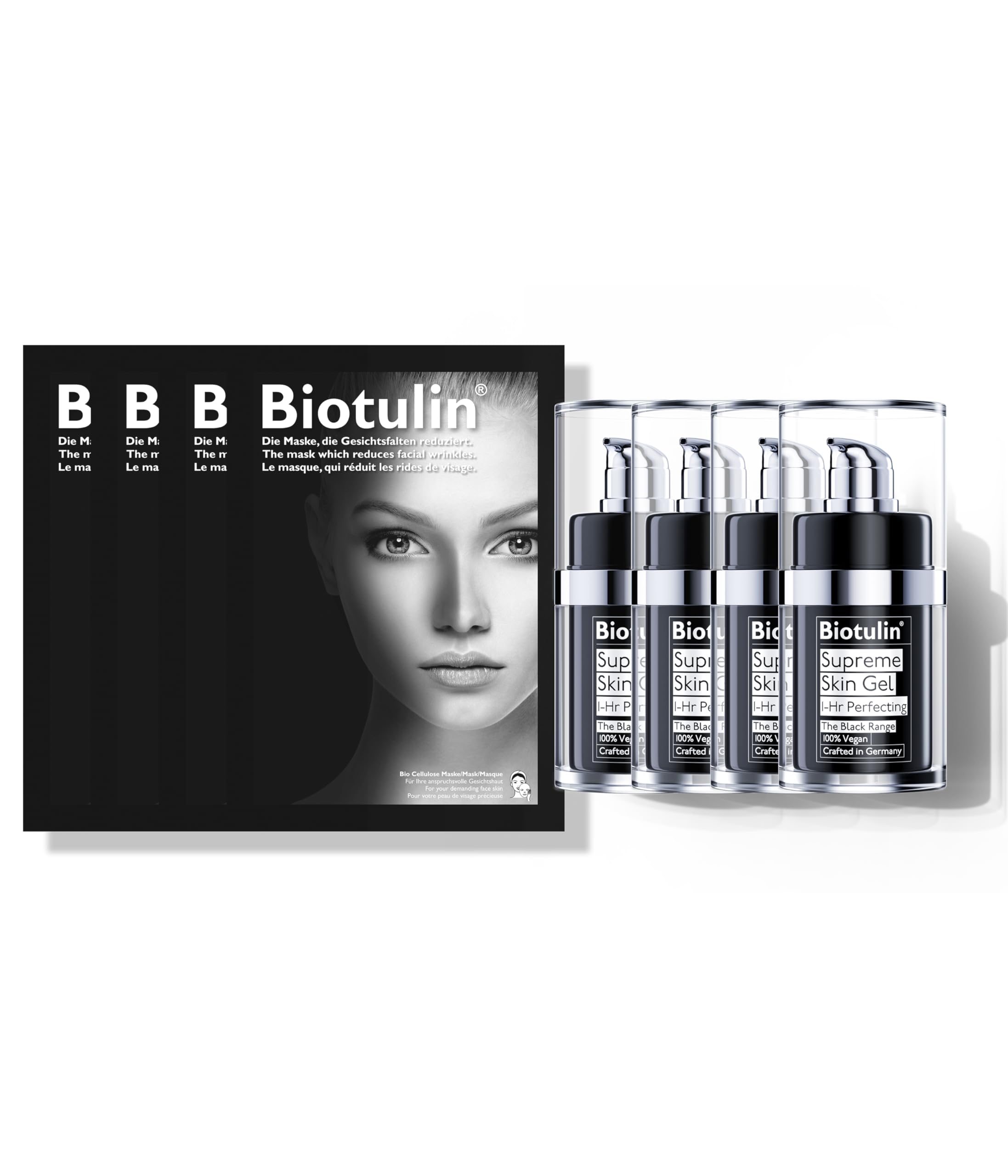 BIOTULIN - VIP-Pack with Mask | 4x Supreme Skin Gel + 1 Face Mask I Hyaluronic Acid + Spilanthol Serum for Face I Reduces Wrinkles I Facial Skin Care Cosmetics I Anti Aging Treatment