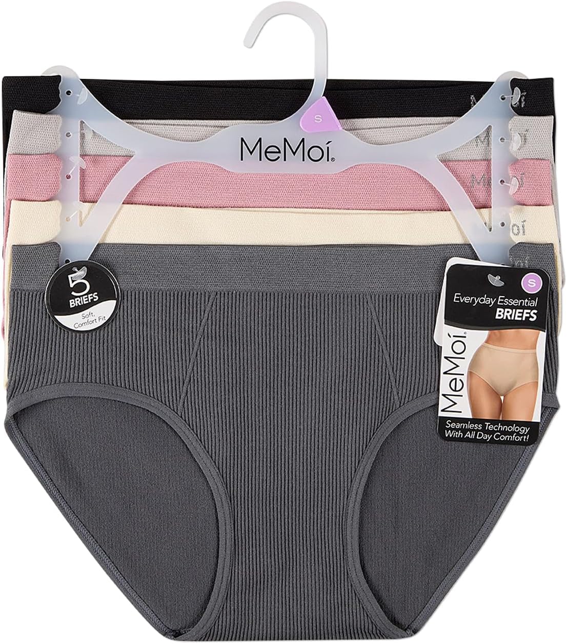 MeMoi 5 Pair Women's Seamless Ribbed No-Show Tag-Free Briefs