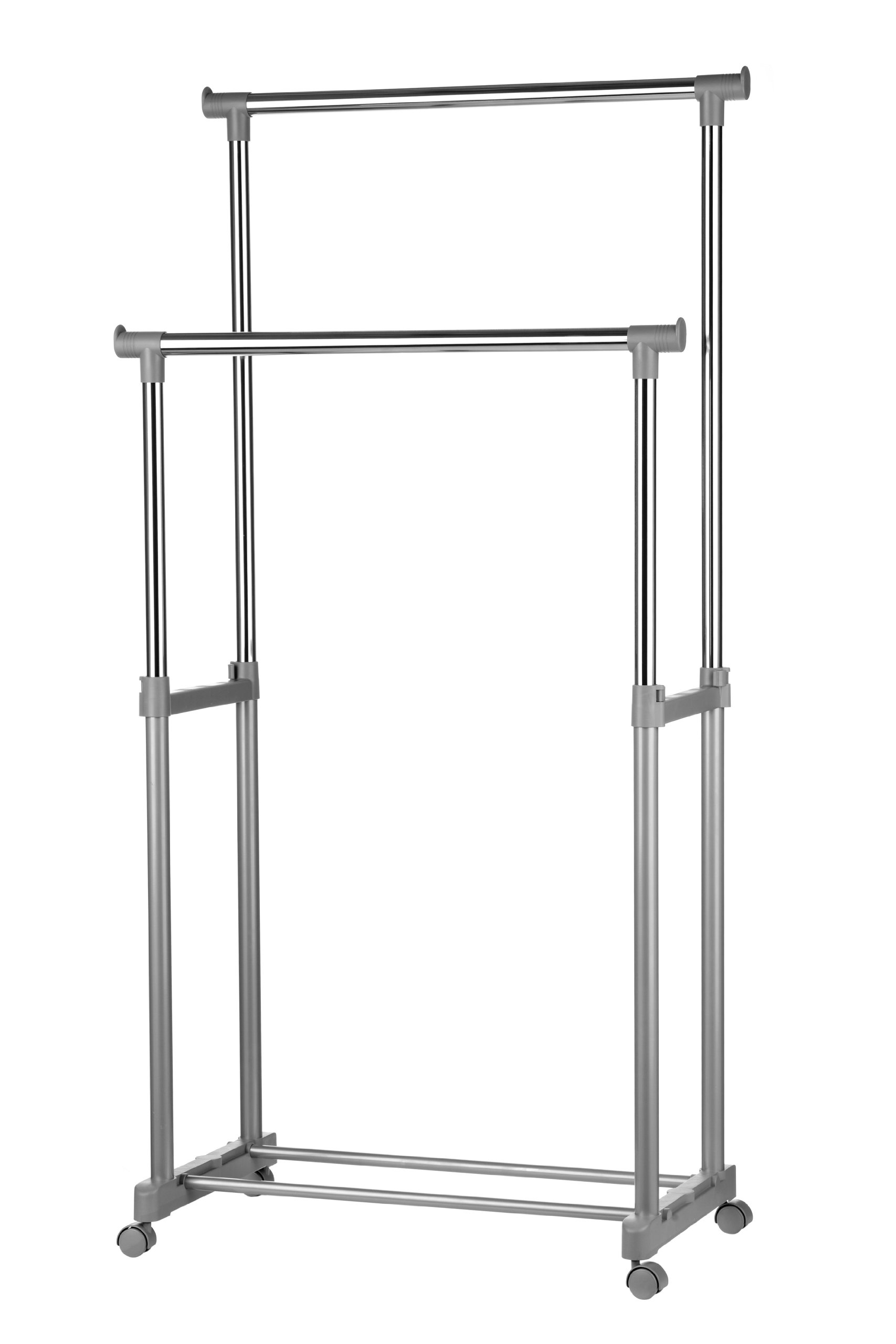 Premier Housewares Double Clothes Hanging Rail - Adjustable Height - Chrome Finish - Wheeled