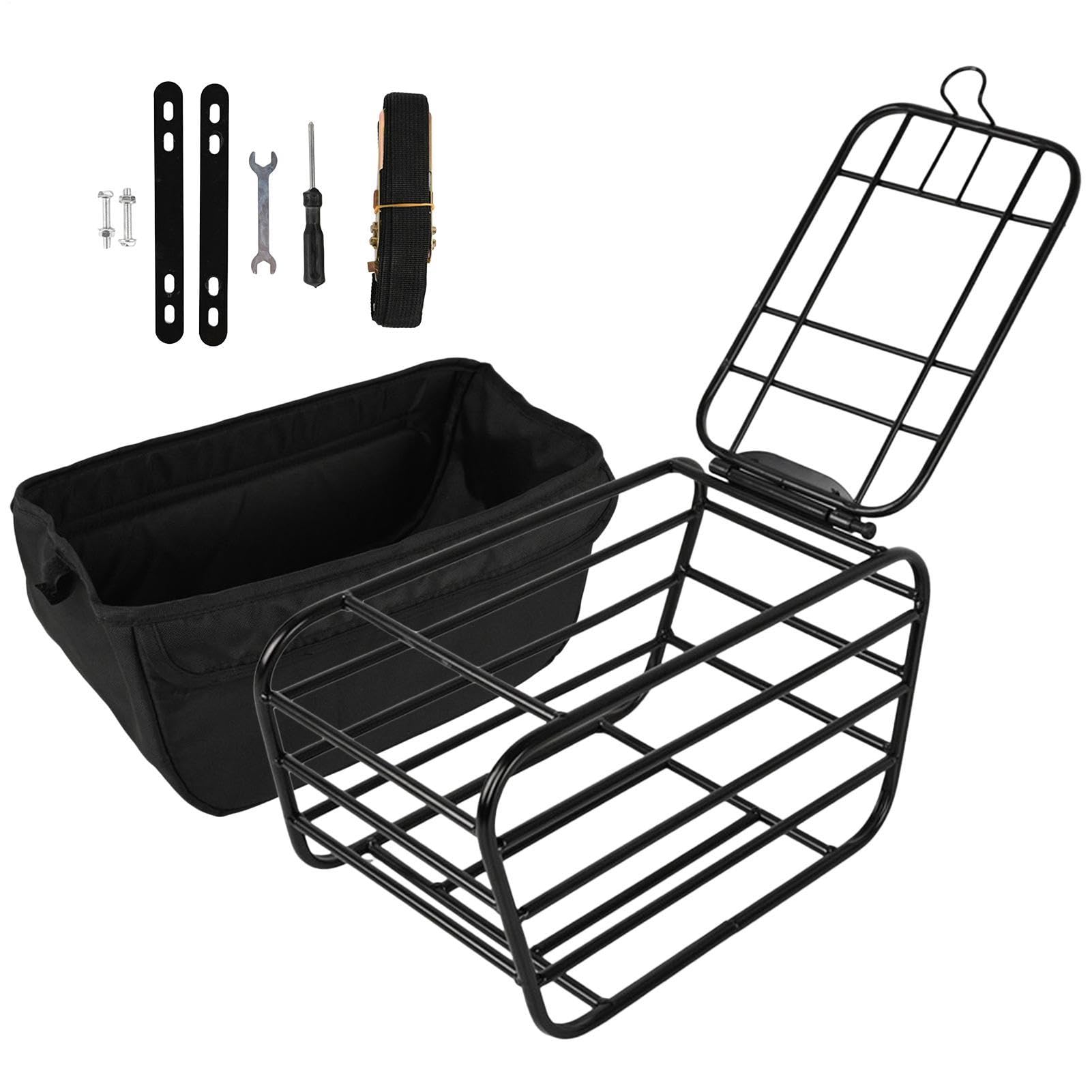 Bike Basket For Rear Rack – Heavy Duty Large Capacity | Carbon Steel Pet Carrier With Locking Lid | Waterproof Rear Rack Basket For Dogs, Cats & Cargo | Universal Fit For Mountain, Road & Electric Bik