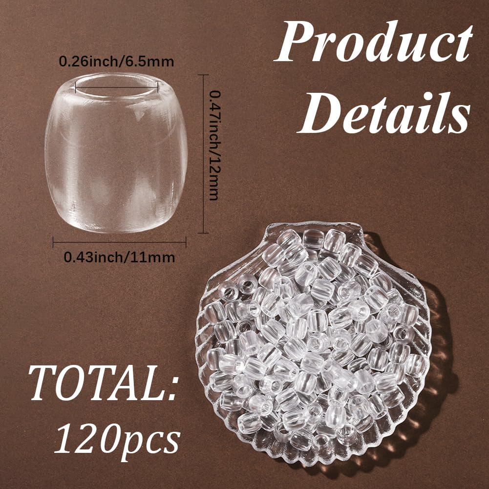 SUNNYCLUE 1 Box 120Pcs Clear Hair Bead Large Hole Pony Beads Bulk 1.2 x 1.1cm Transparent Resin Jumbo Braids Loc Dreadlock Loose Spacers Hair Accessories for Jewellery Making Bracelets DIY Crafting - Image 2