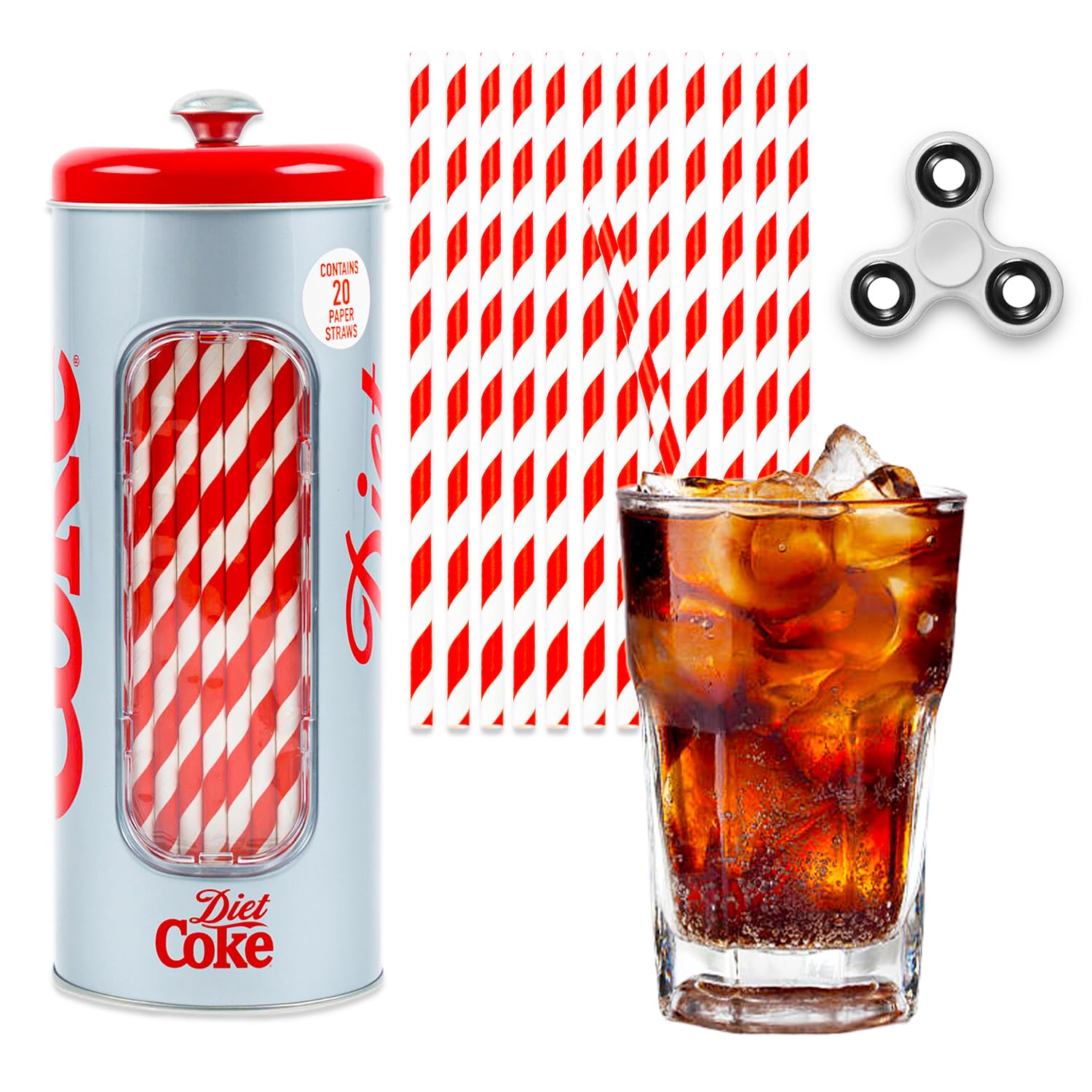 Photo 1 of Diet Coke Kitchen Accessories Set - Bundle with 1 Diet Coke Straw Dispenser with Straws Plus More | Diet Coke Straw Holder for Kitchen Decor