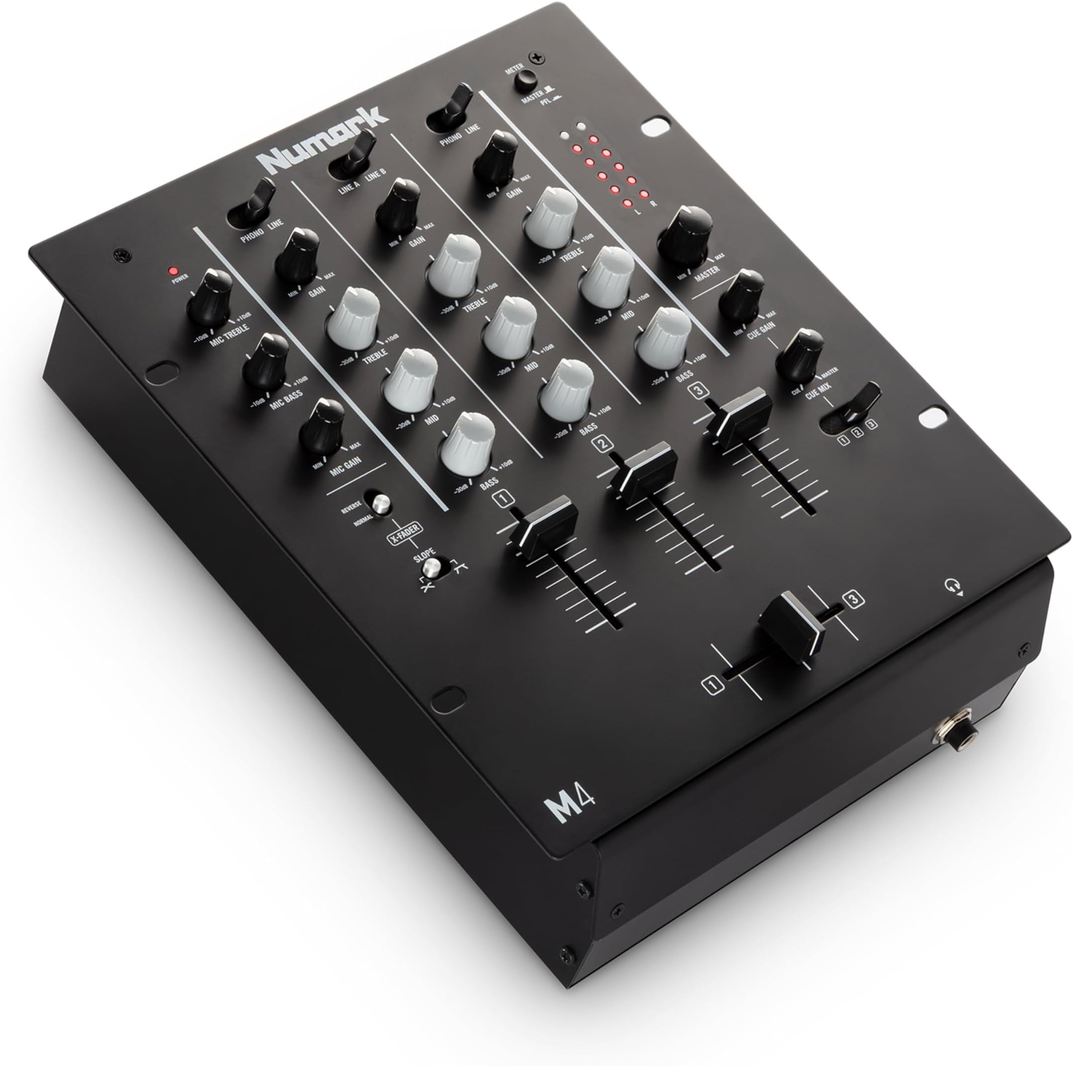 Numark M4 - 3-Channel Scratch DJ Mixer, Rack Mountable with 3-Band EQ, Microphone Input and Replaceable Crossfader with Reverse and Slope Controls